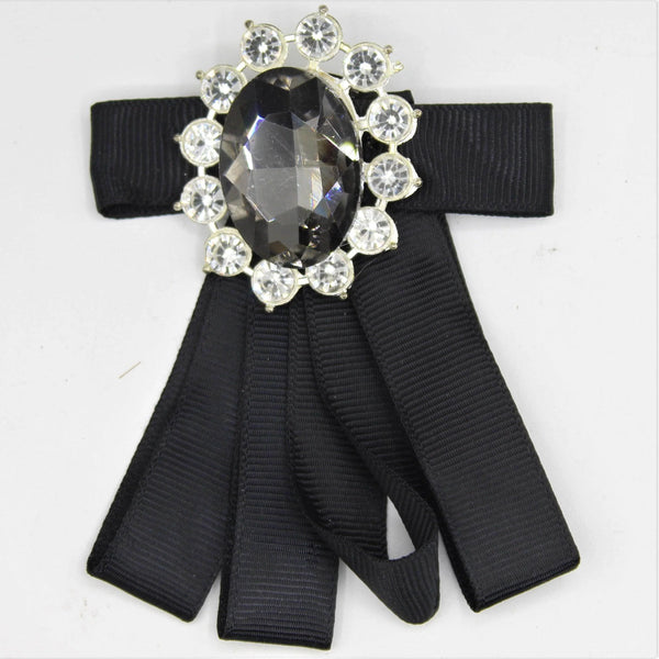 Black Decorative Brooch with Diamond, Strass and Pin 9x7cm - ACCESSOIRES LEDUC BV