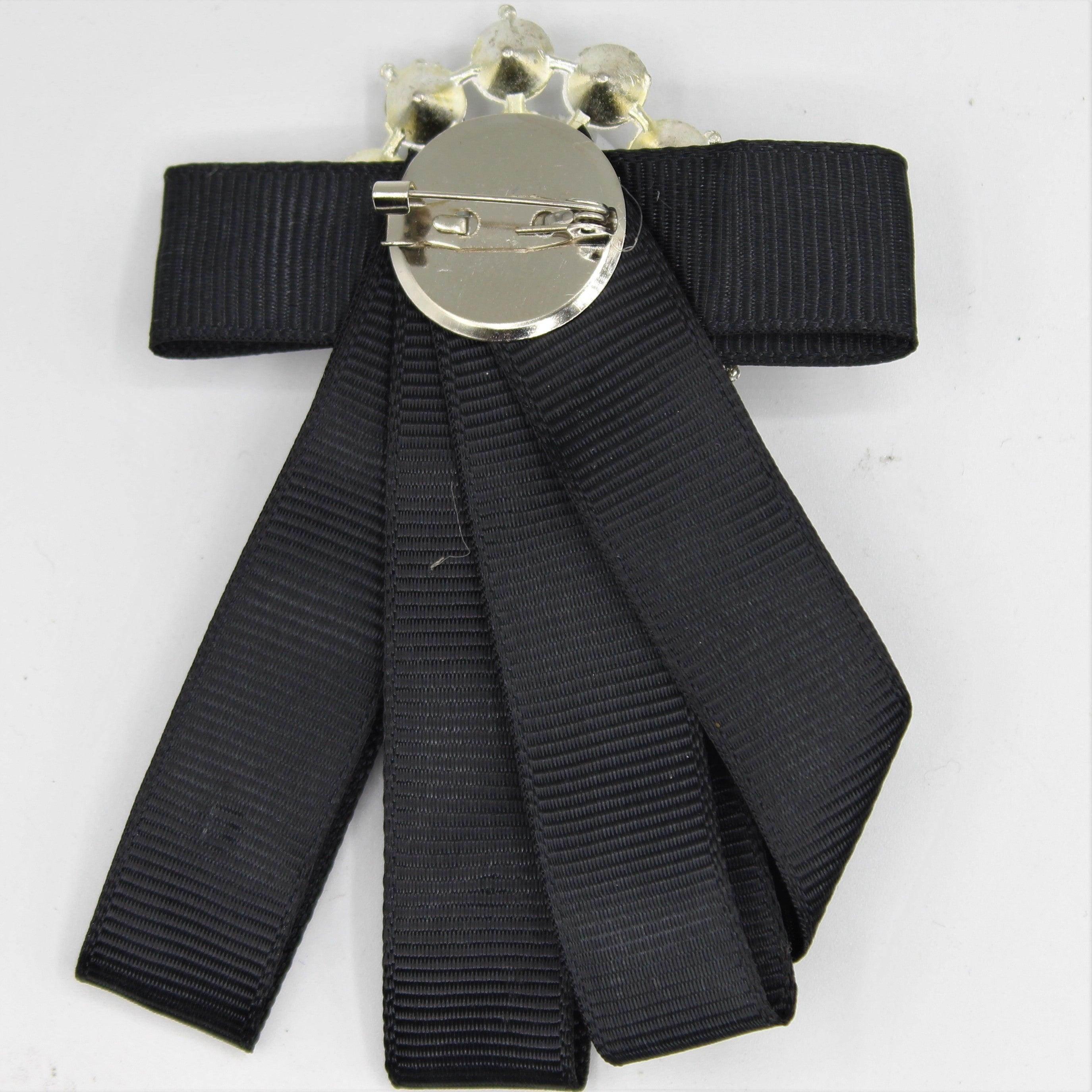 Black Decorative Brooch with Diamond, Strass and Pin 9x7cm - ACCESSOIRES LEDUC BV