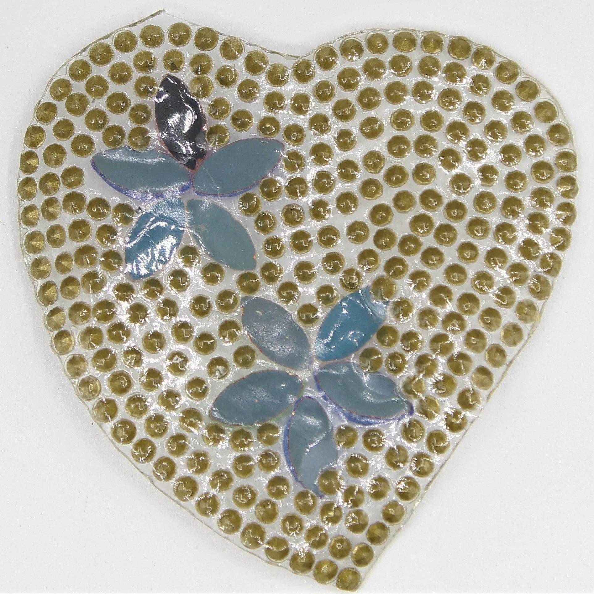 Set of 2 Heart Iron-on Patch with Silver Strass and Colored Diamond 6cm - ACCESSOIRES LEDUC BV