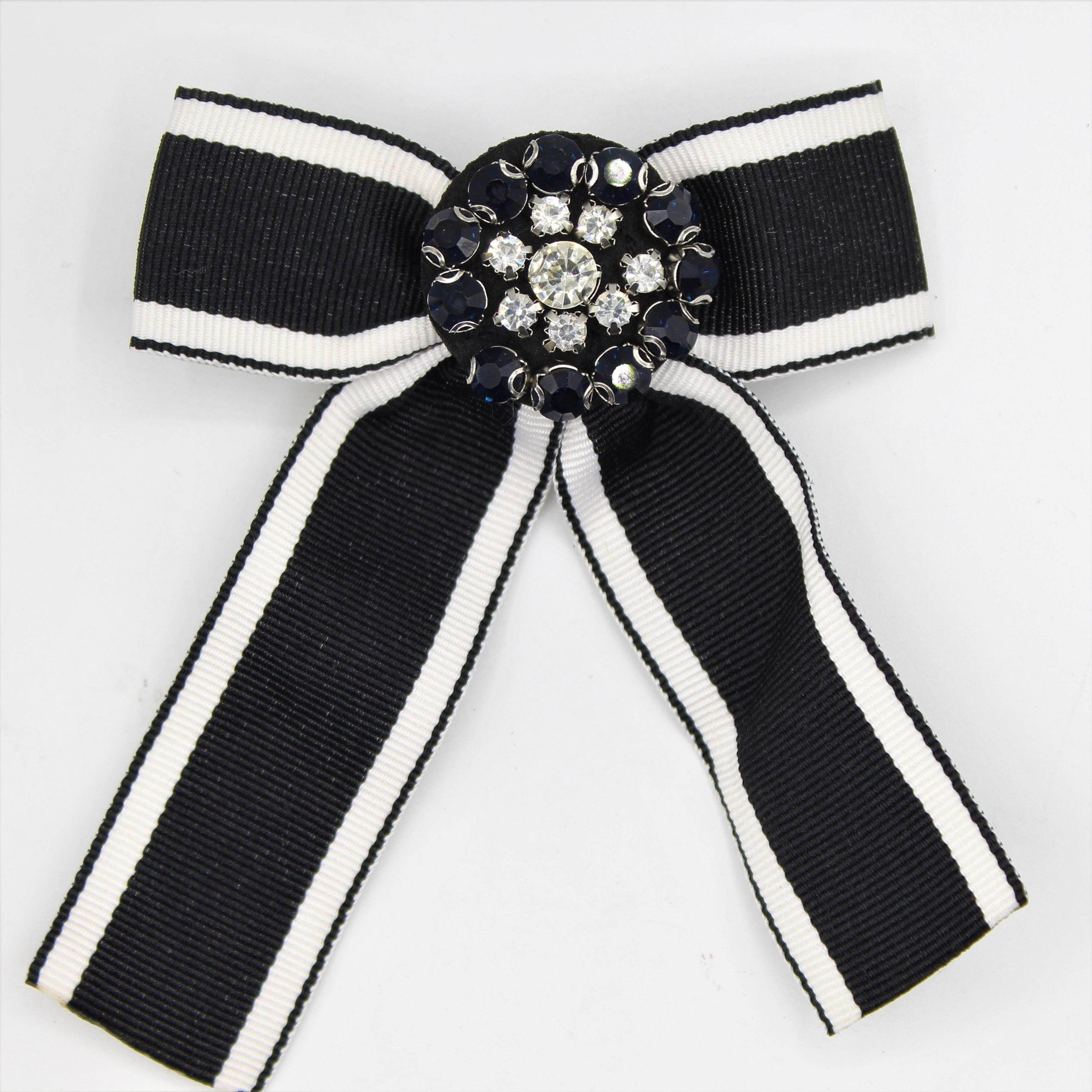 Black and White Bow Tie with Strass and Pin 12x10 cm - ACCESSOIRES LEDUC BV