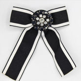 Black and White Bow Tie with Strass and Pin 12x10 cm - ACCESSOIRES LEDUC BV
