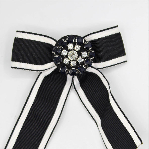Black and White Bow Tie with Strass and Pin 12x10 cm - ACCESSOIRES LEDUC BV