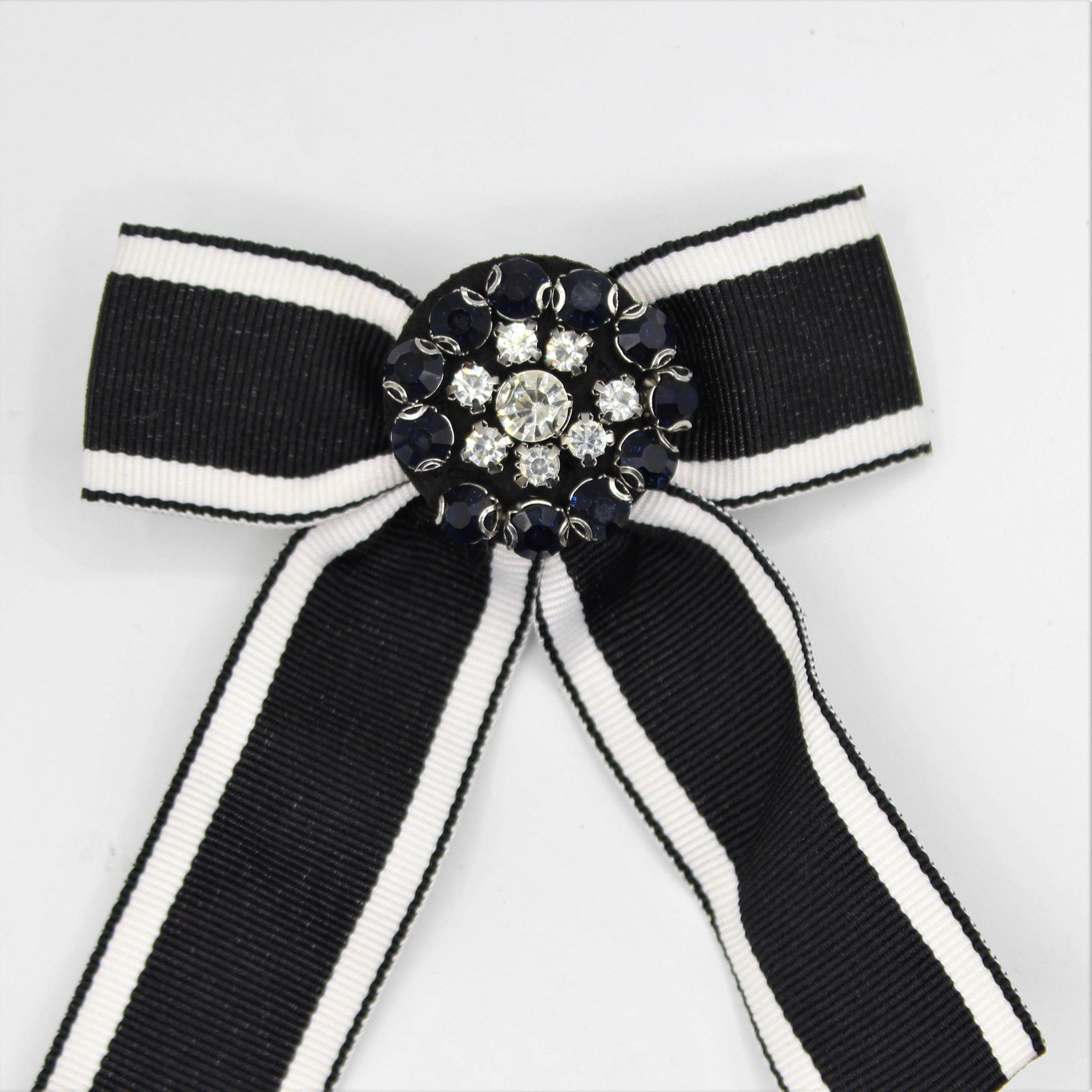 Black and White Bow Tie with Strass and Pin 12x10 cm - ACCESSOIRES LEDUC BV