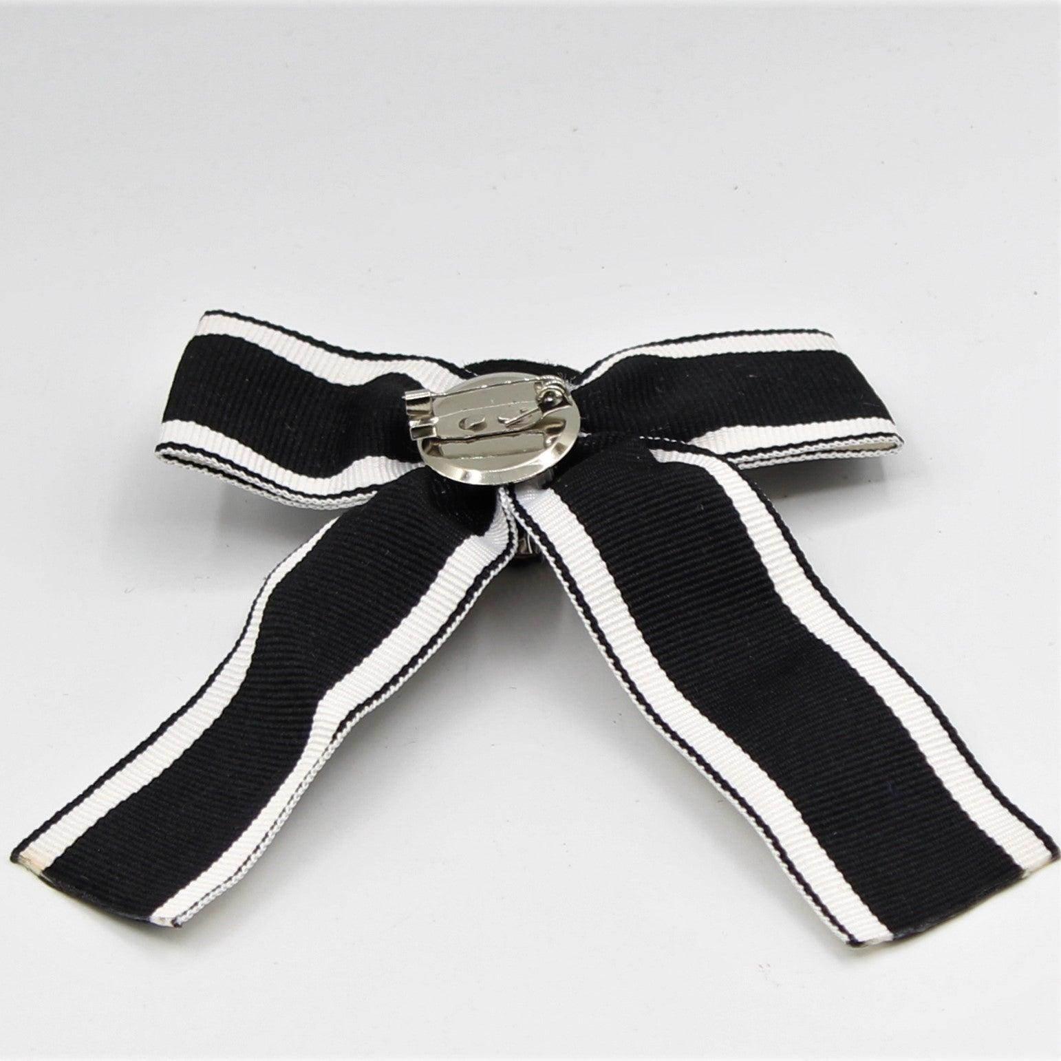 Black and White Bow Tie with Strass and Pin 12x10 cm - ACCESSOIRES LEDUC BV
