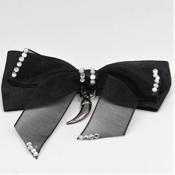 Black Bow Tie, Silver Horn with Strass and Pin 9x4cm - ACCESSOIRES LEDUC BV