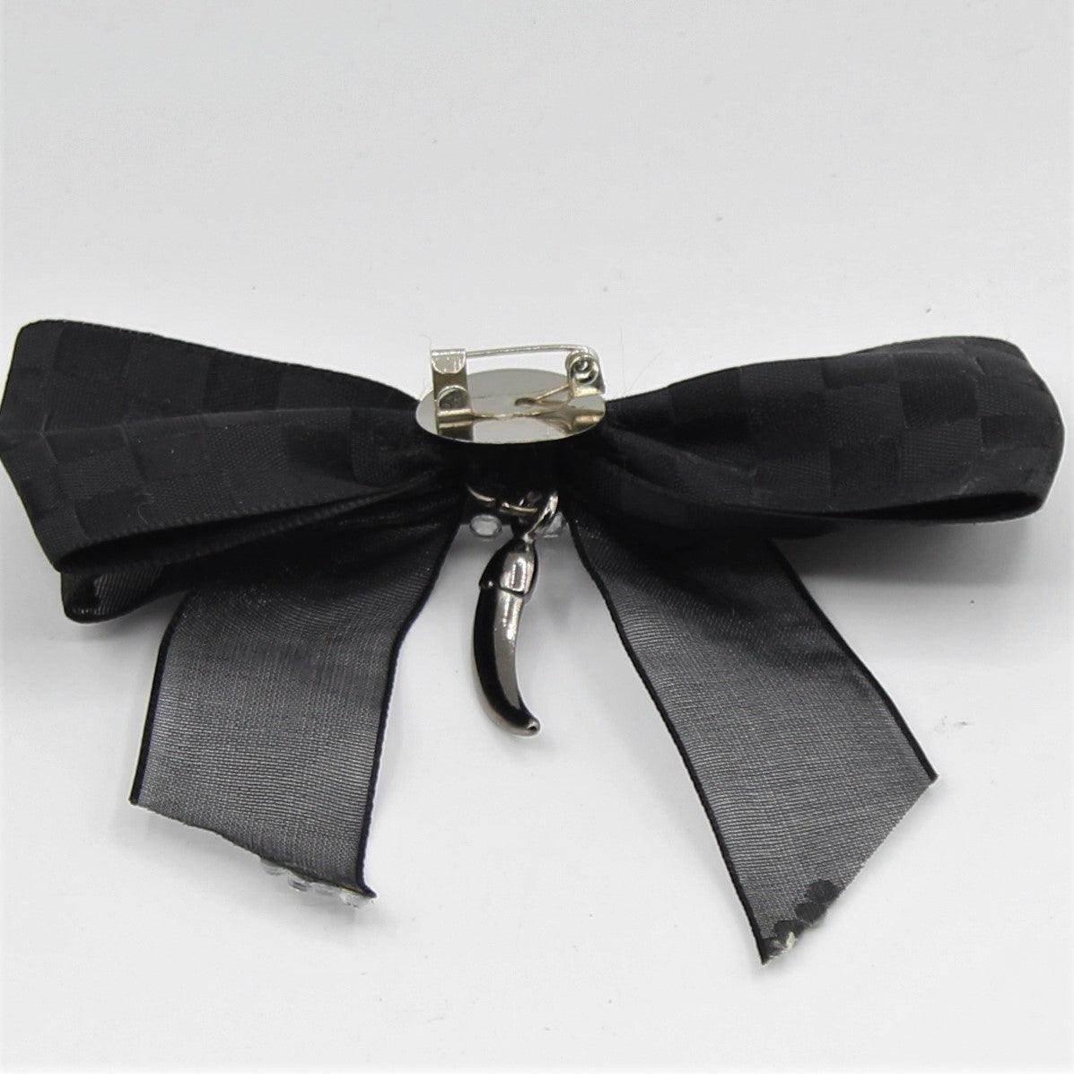 Black Bow Tie, Silver Horn with Strass and Pin 9x4cm - ACCESSOIRES LEDUC BV