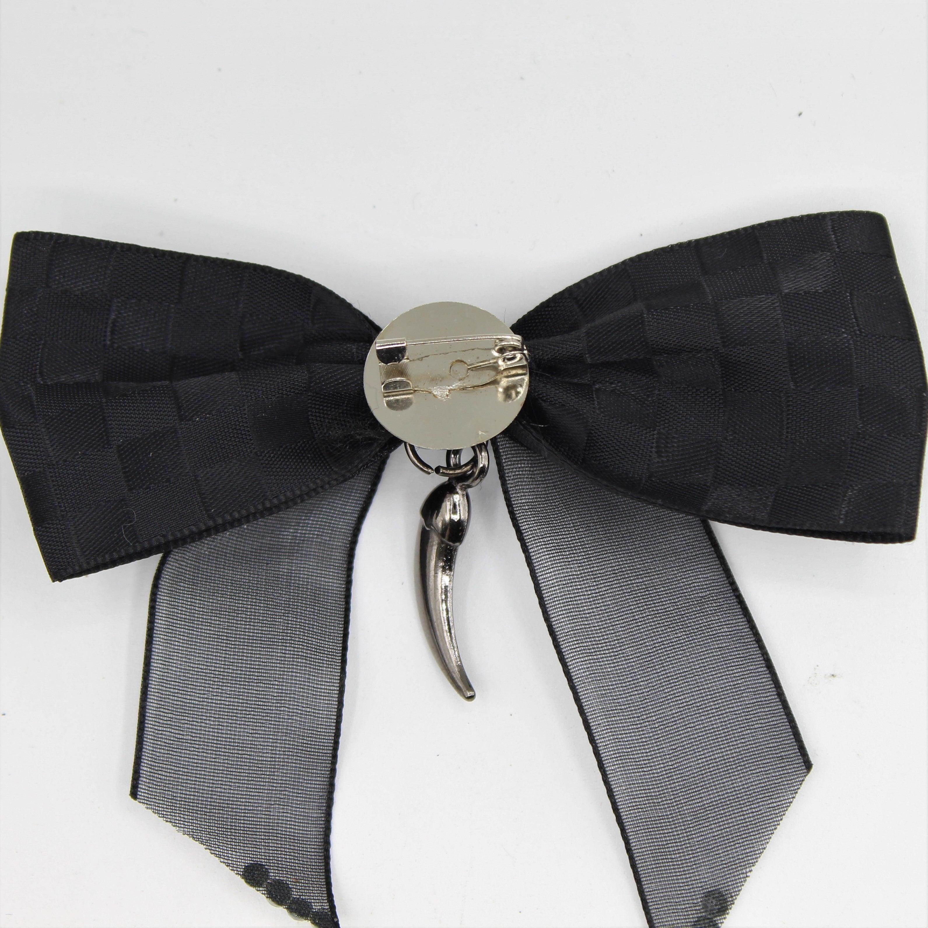 Black Bow Tie, Silver Horn with Strass and Pin 9x4cm - ACCESSOIRES LEDUC BV
