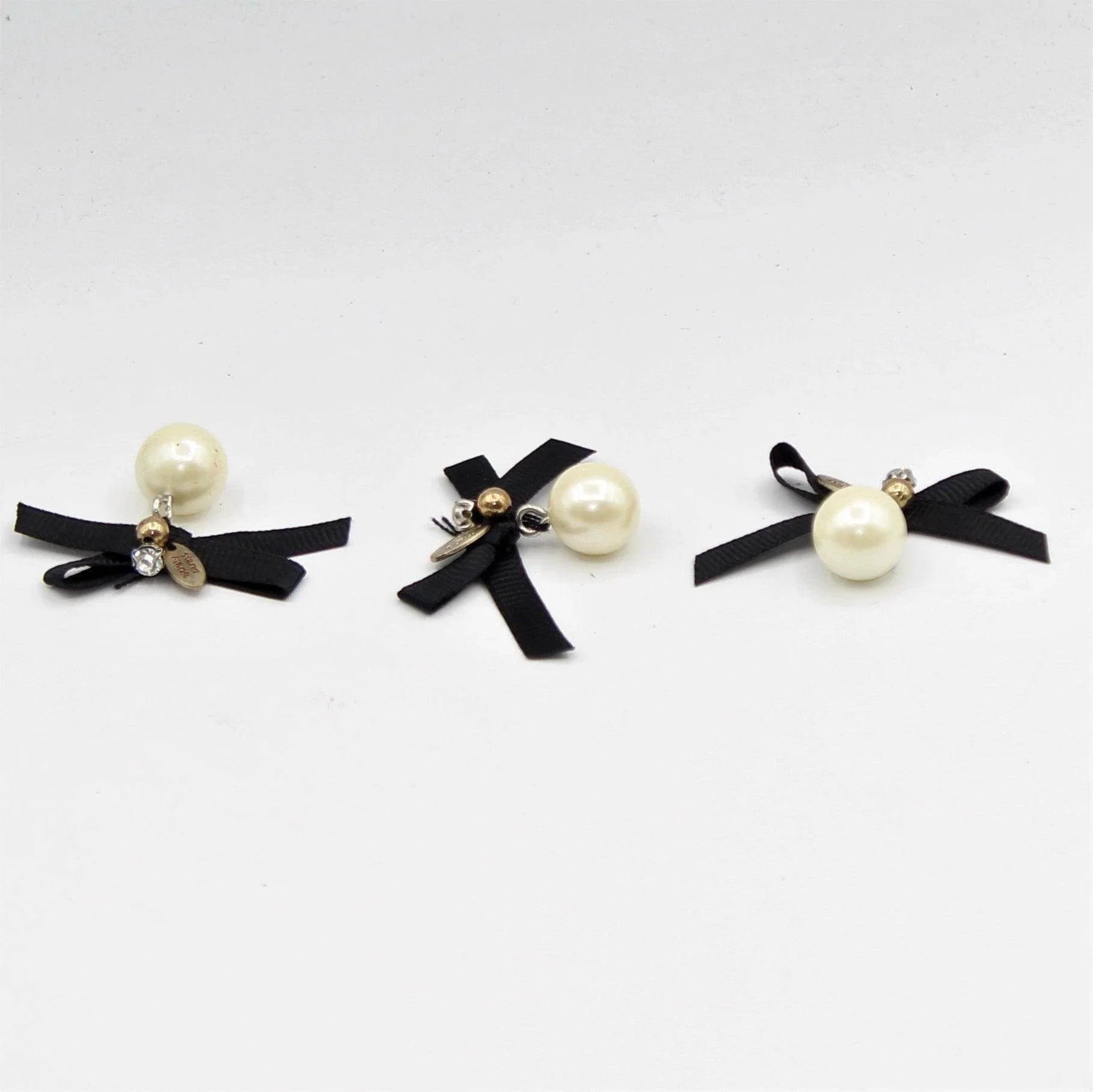 2x Black Bow Tie with Pearl and Strass, Handmade 40x20mm - ACCESSOIRES LEDUC BV