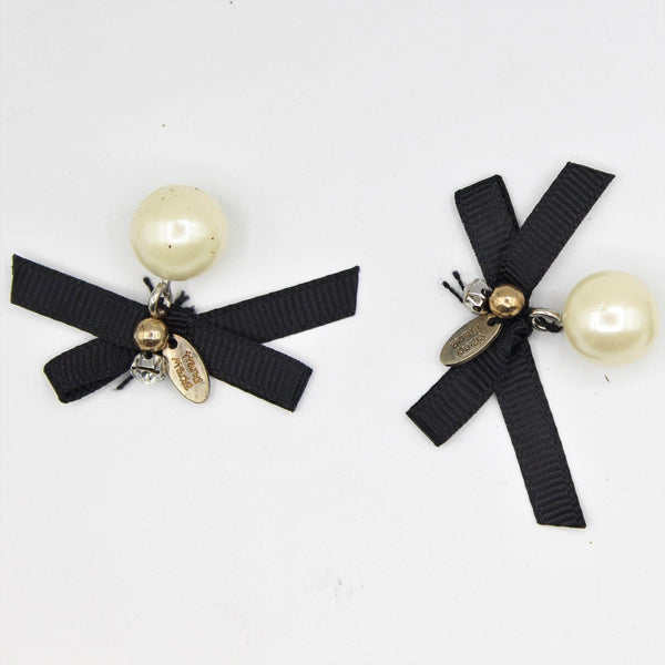 2x Black Bow Tie with Pearl and Strass, Handmade 40x20mm - ACCESSOIRES LEDUC BV