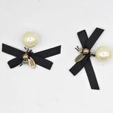 2x Black Bow Tie with Pearl and Strass, Handmade 40x20mm - ACCESSOIRES LEDUC BV