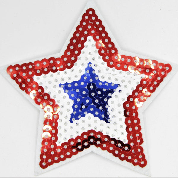 Set of 2 Star Patch with Red,White,Blue Sequins 9cm - ACCESSOIRES LEDUC BV