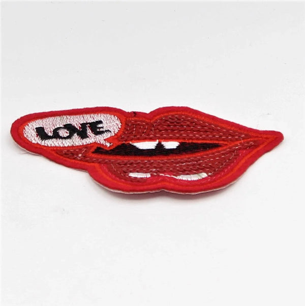 Set of 2 Red Patch Mouth saying "Love" with Sequins 9x5cm - ACCESSOIRES LEDUC