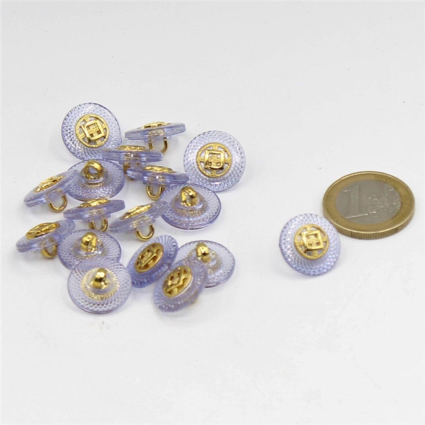 White or Purple Shank Button with Gold 15, 18mm - ACCESSOIRES LEDUC BV
