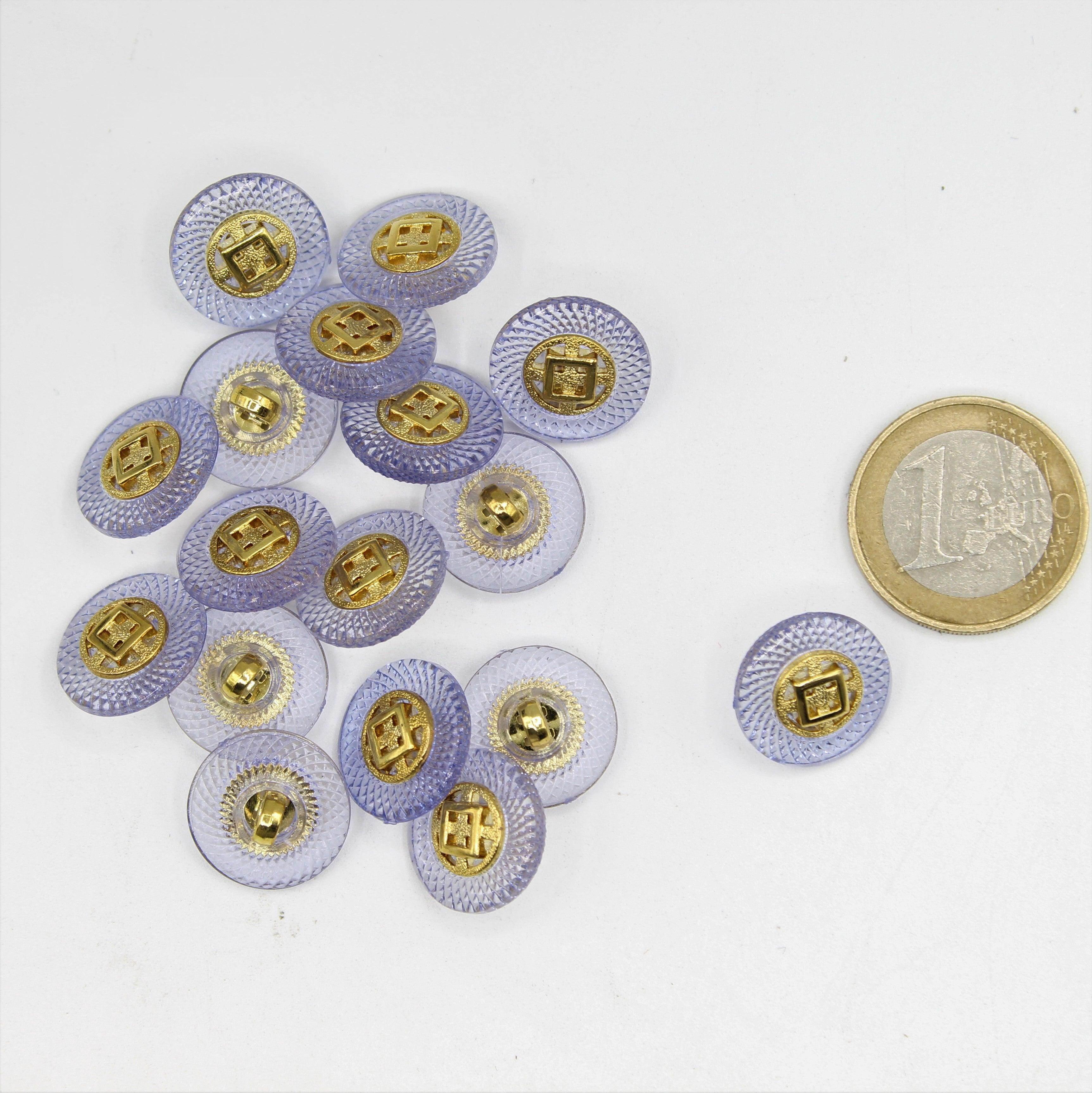 White or Purple Shank Button with Gold 15, 18mm - ACCESSOIRES LEDUC BV