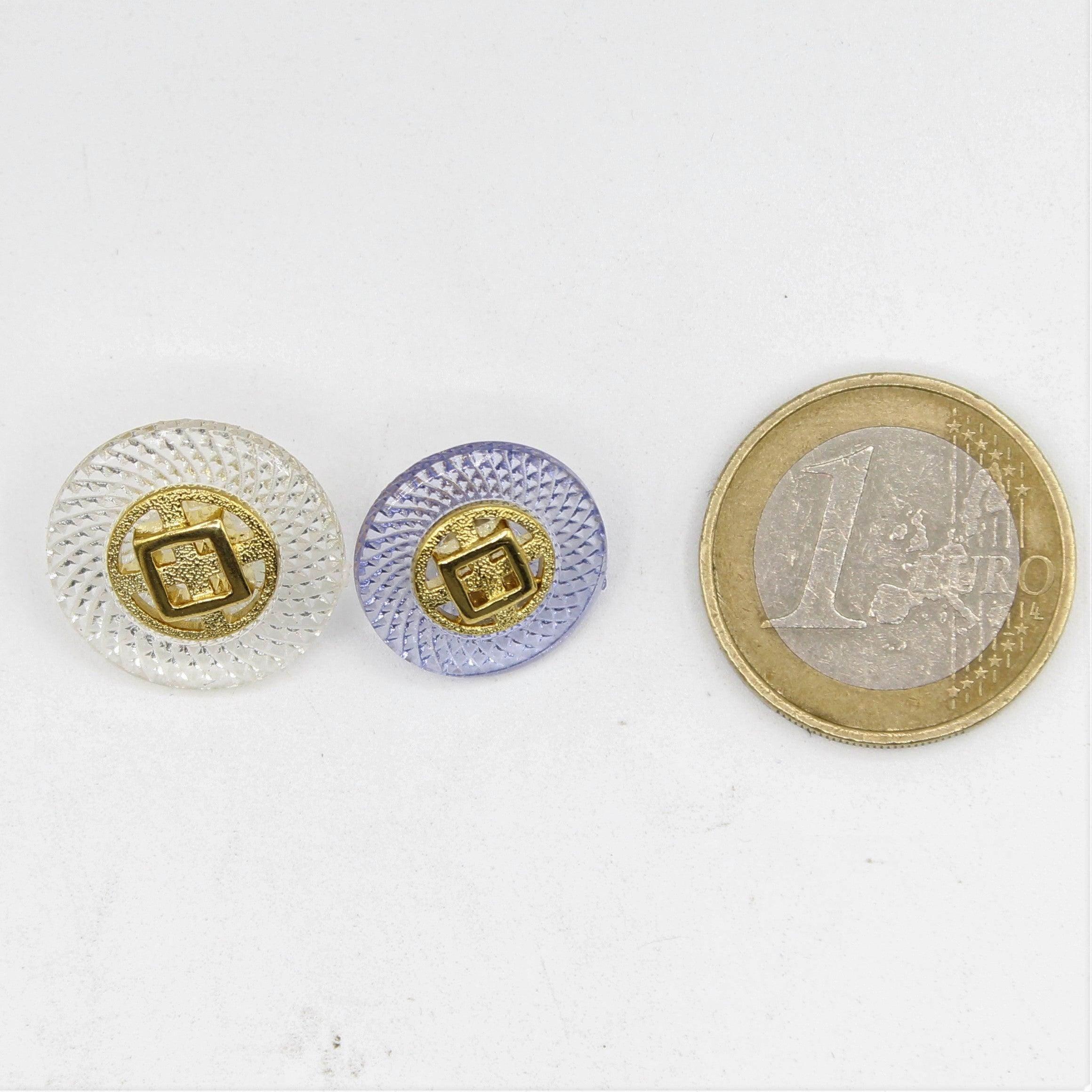 White or Purple Shank Button with Gold 15, 18mm - ACCESSOIRES LEDUC BV