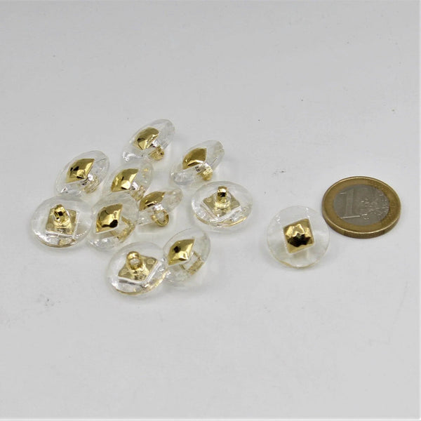 Transparent Shank Button with Gold Square 18mm - ACCESSOIRES LEDUC BV