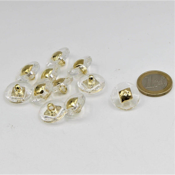 Transparent Shank Button with Gold Square 18mm - ACCESSOIRES LEDUC BV