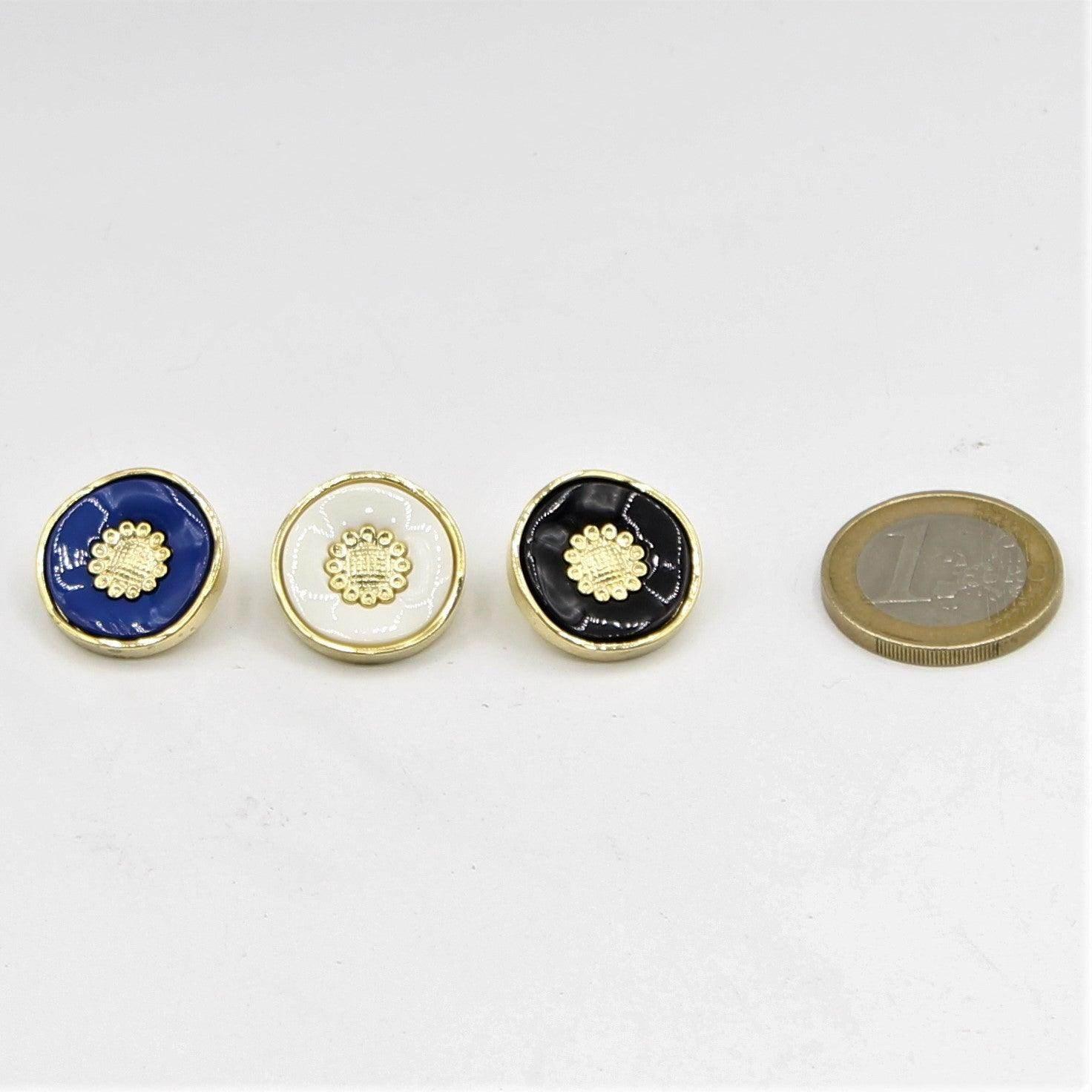 Black, white and Blue Shank Button with Gold 15,18 and 21mm - ACCESSOIRES LEDUC BV