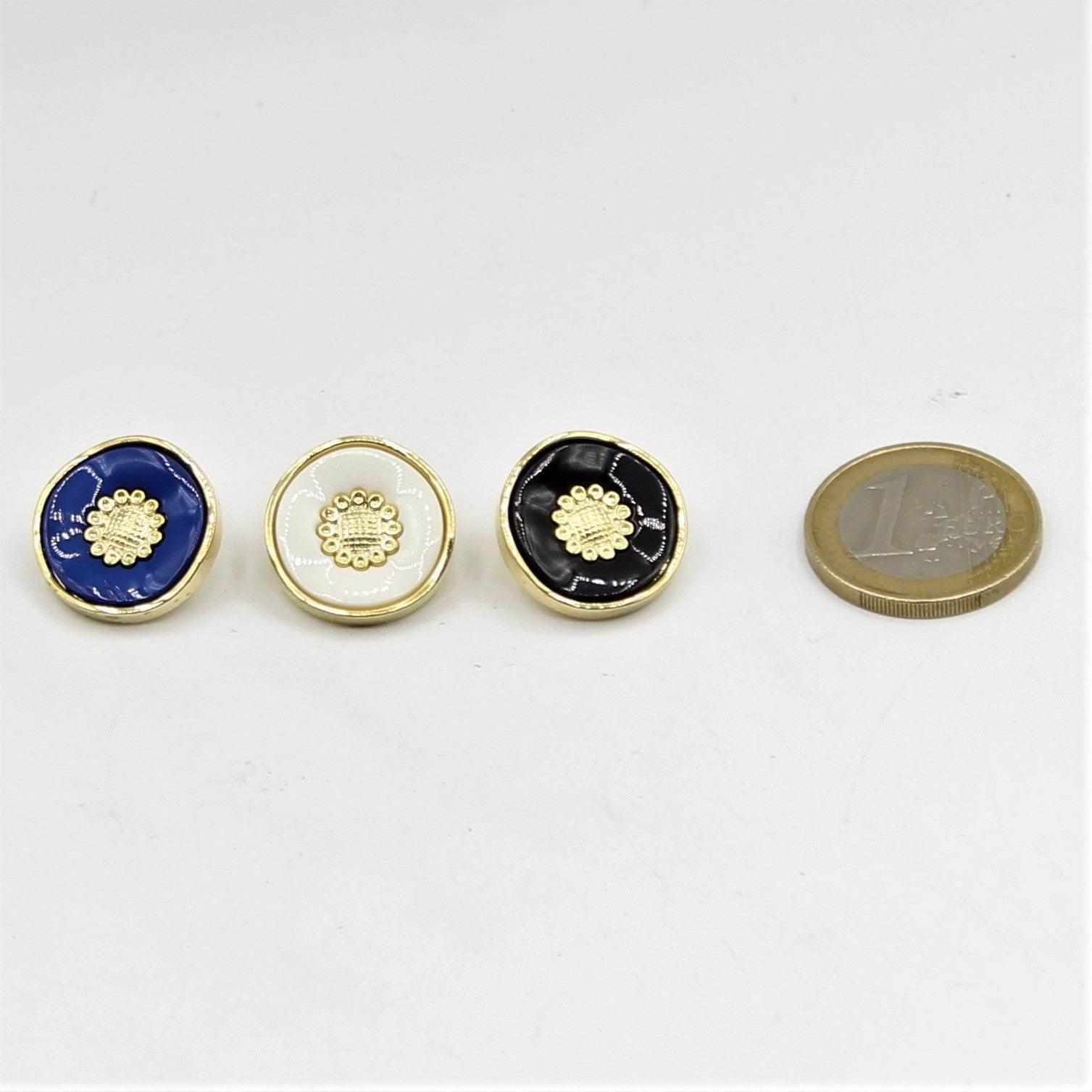 Black, white and Blue Shank Button with Gold 15,18 and 21mm - ACCESSOIRES LEDUC BV