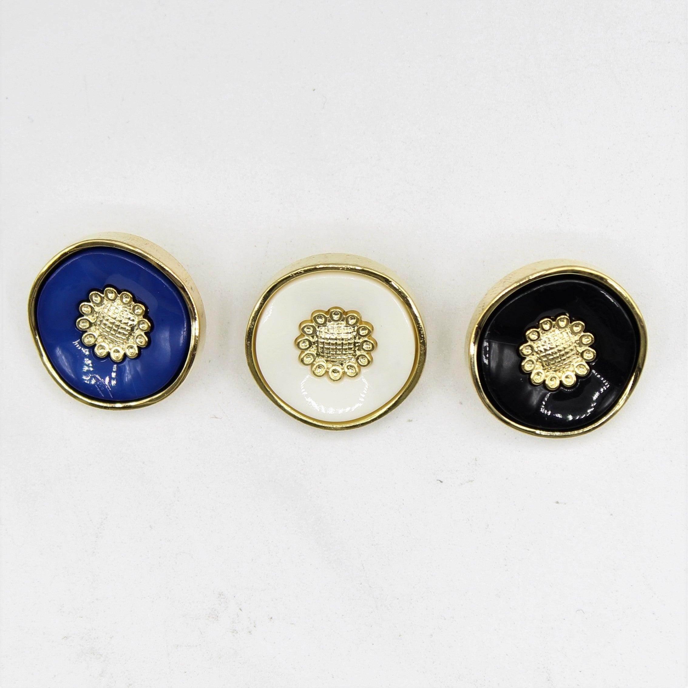 Black, white and Blue Shank Button with Gold 15,18 and 21mm - ACCESSOIRES LEDUC BV