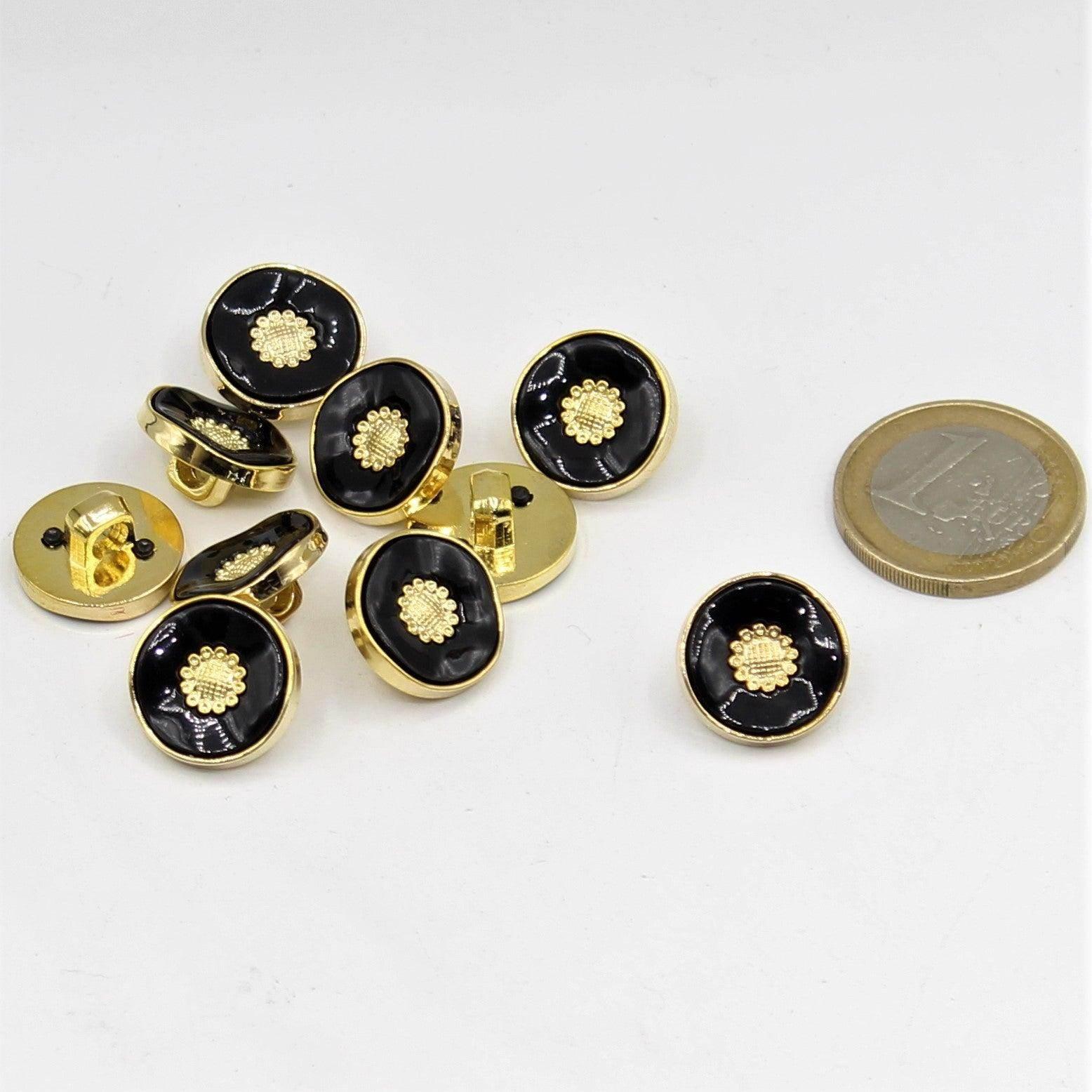 Black, white and Blue Shank Button with Gold 15,18 and 21mm - ACCESSOIRES LEDUC BV