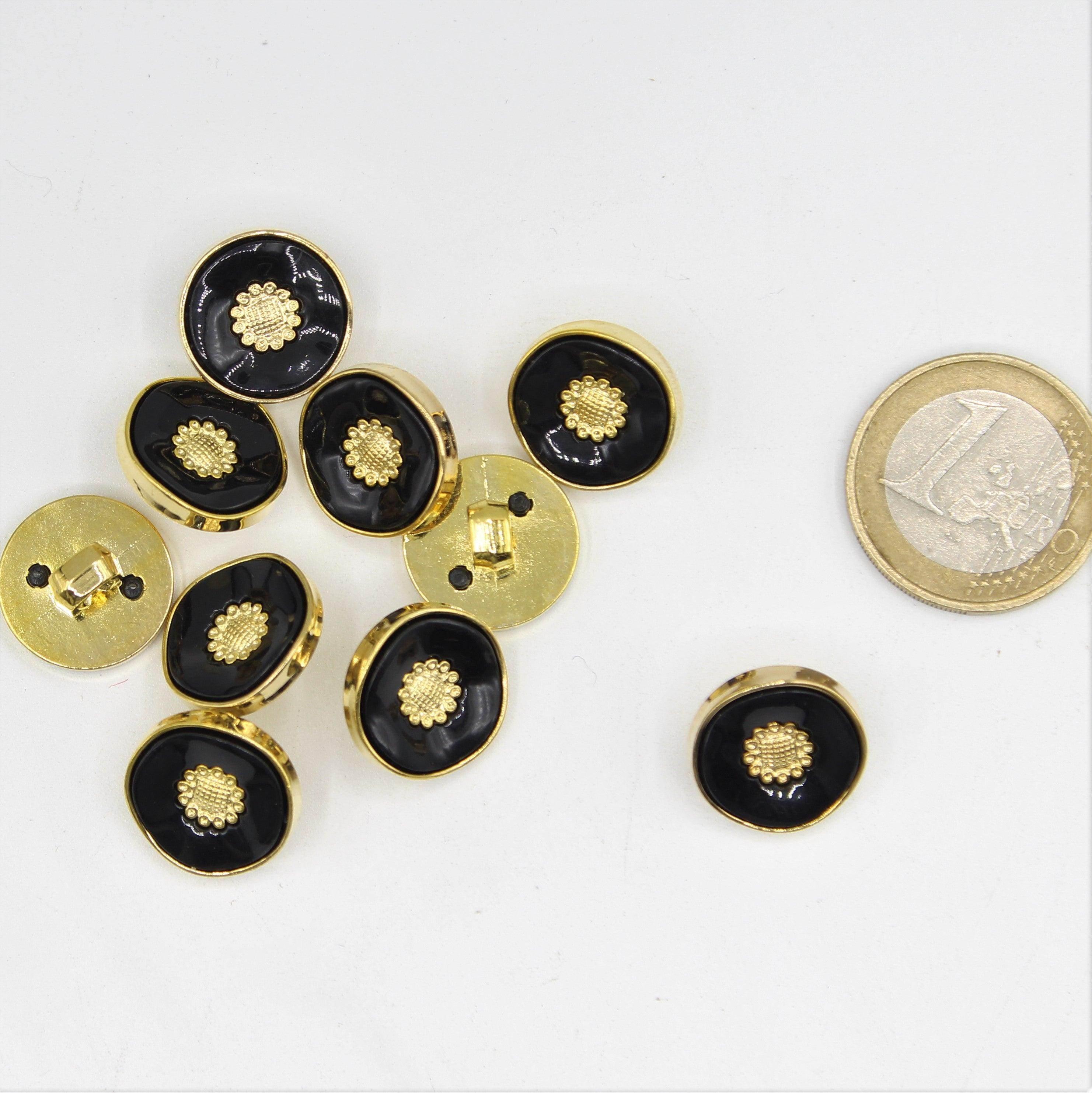 Black, white and Blue Shank Button with Gold 15,18 and 21mm - ACCESSOIRES LEDUC BV
