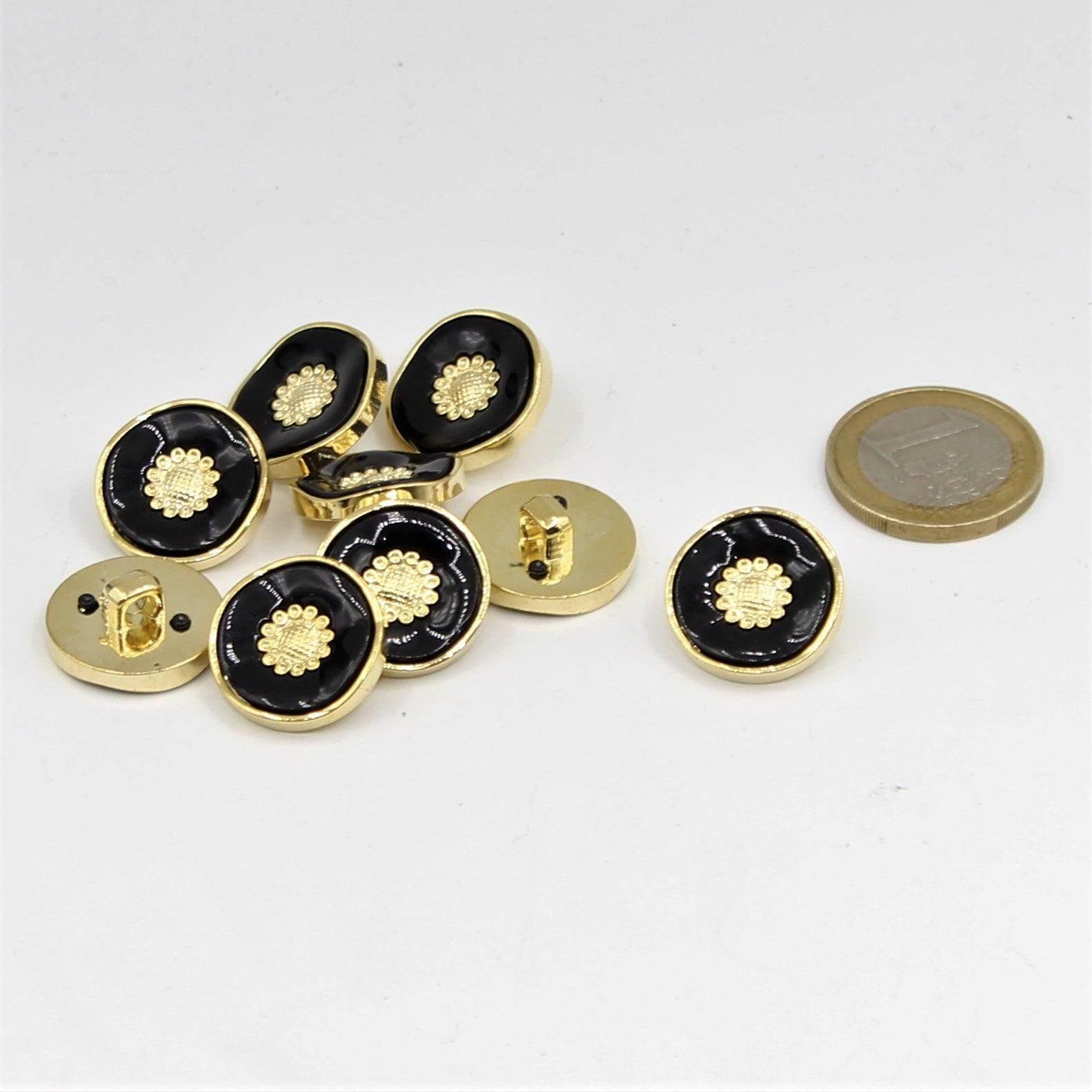 Black, white and Blue Shank Button with Gold 15,18 and 21mm - ACCESSOIRES LEDUC BV