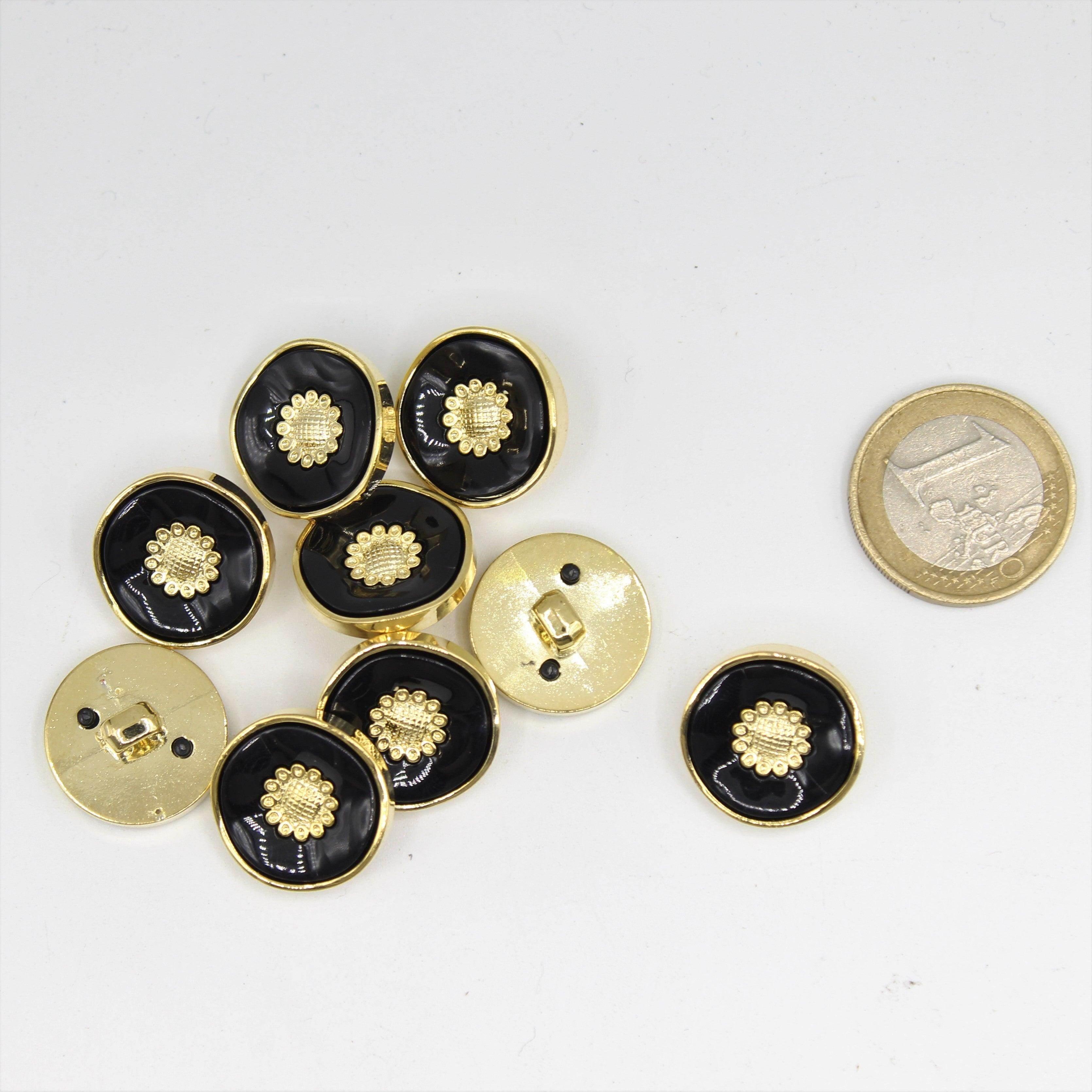 Black, white and Blue Shank Button with Gold 15,18 and 21mm - ACCESSOIRES LEDUC BV