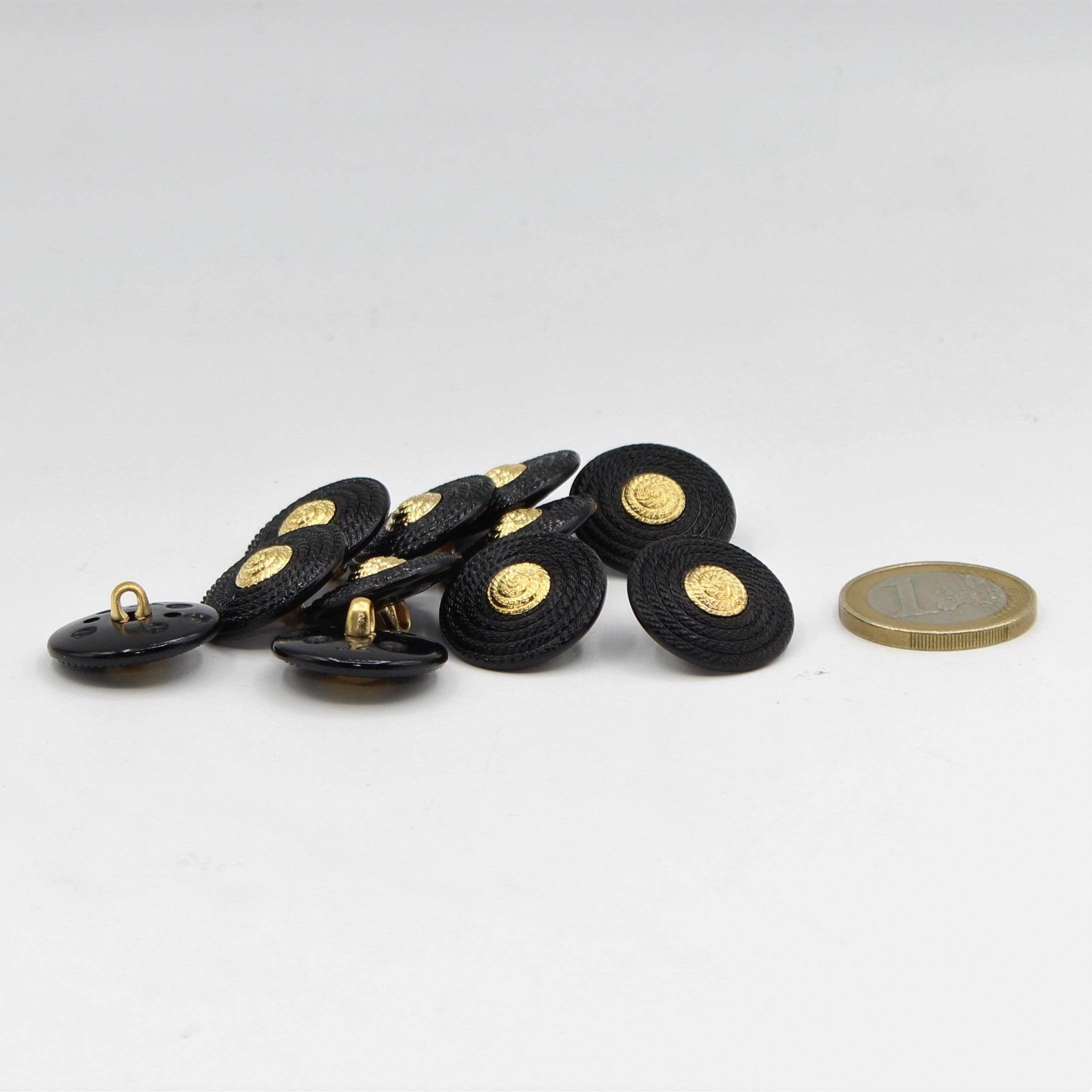 Black Shank Button Covered in Spiral Rope with Gold 20mm - ACCESSOIRES LEDUC BV