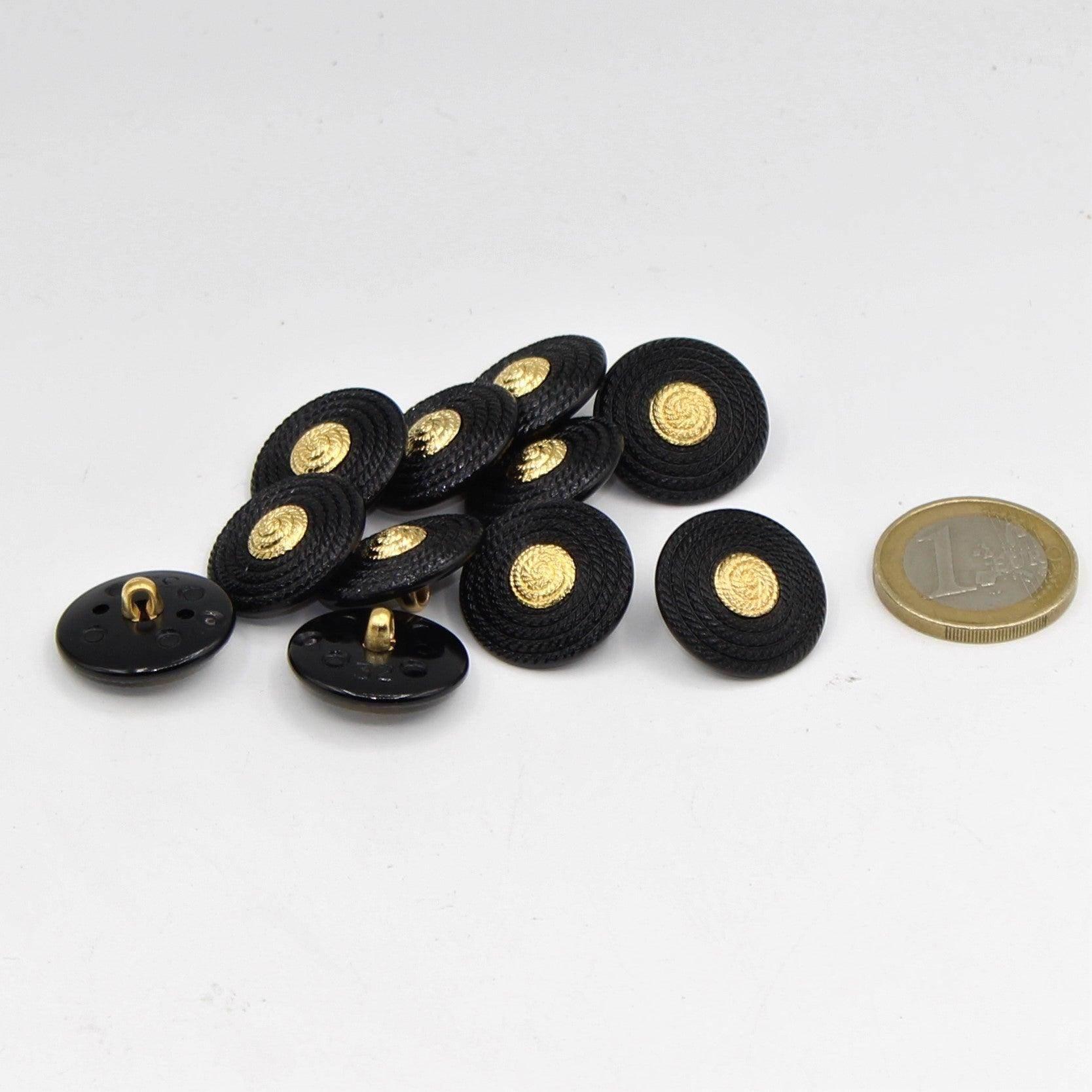 Black Shank Button Covered in Spiral Rope with Gold 20mm - ACCESSOIRES LEDUC BV
