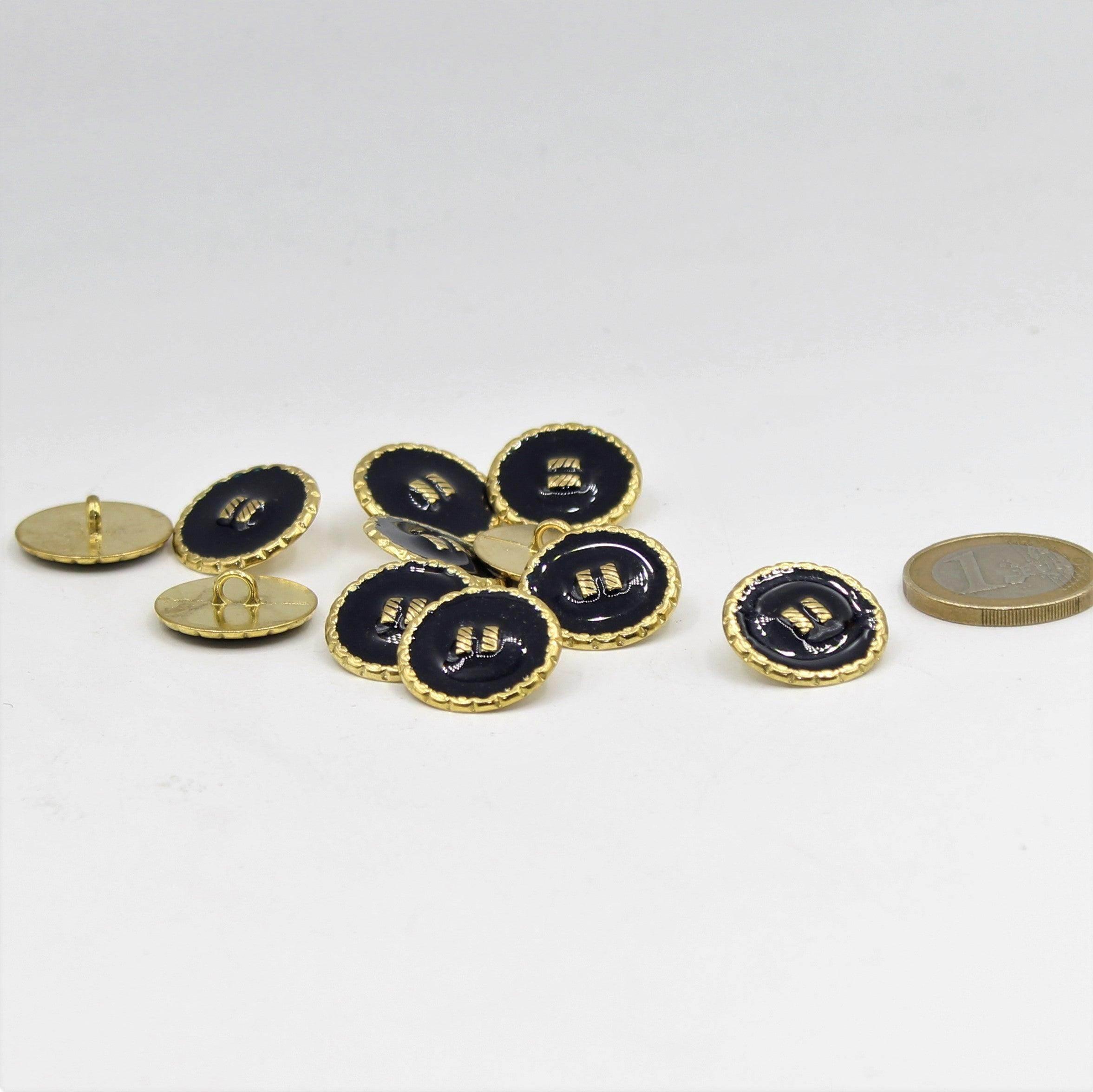 Gold and Navy Shank Button with 2 Golden Lines 15,18 and 23mm - ACCESSOIRES LEDUC BV