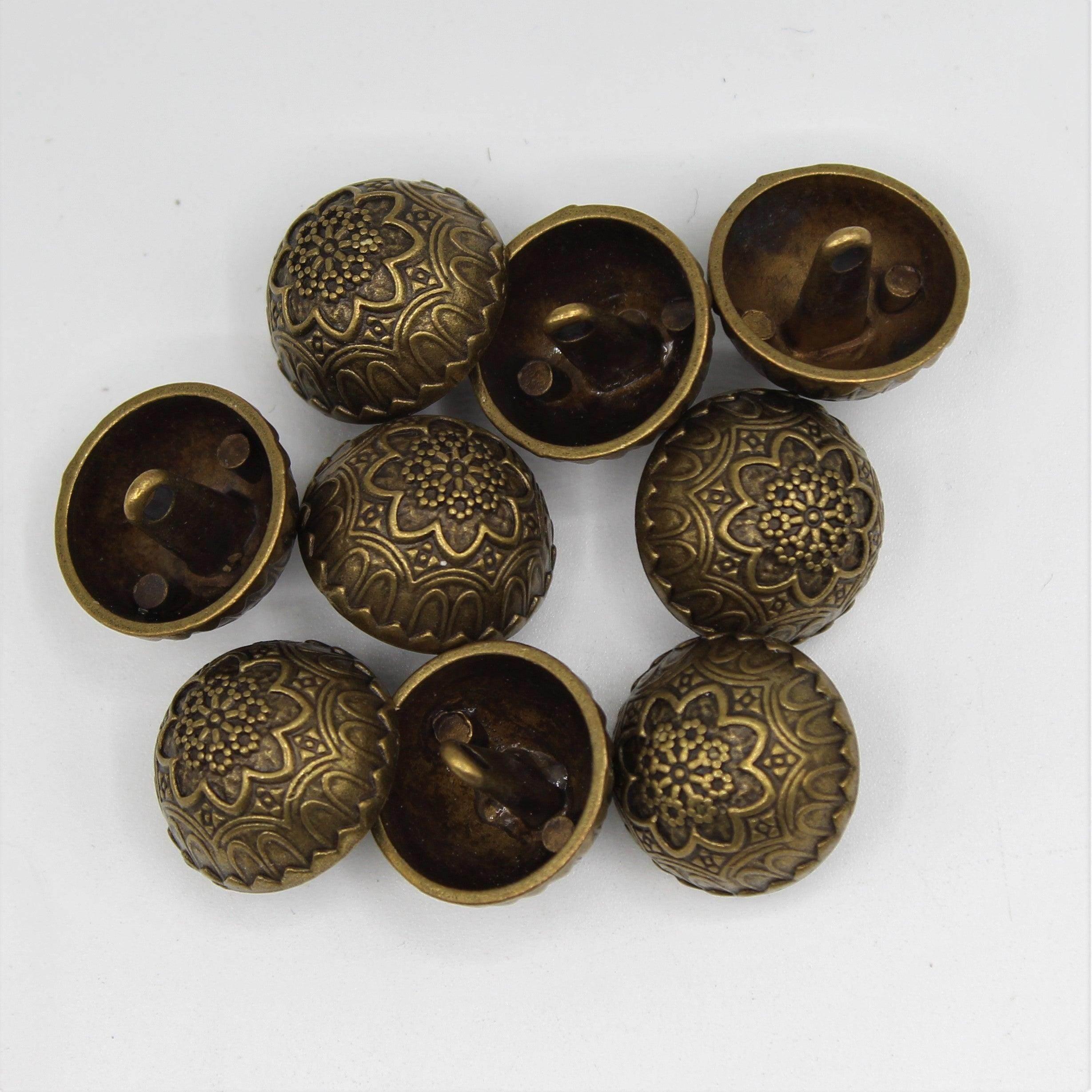 Vintage Metal Zamac Shank Button with Flower Pattern 15,18,20 and 23mm - ACCESSOIRES LEDUC BV