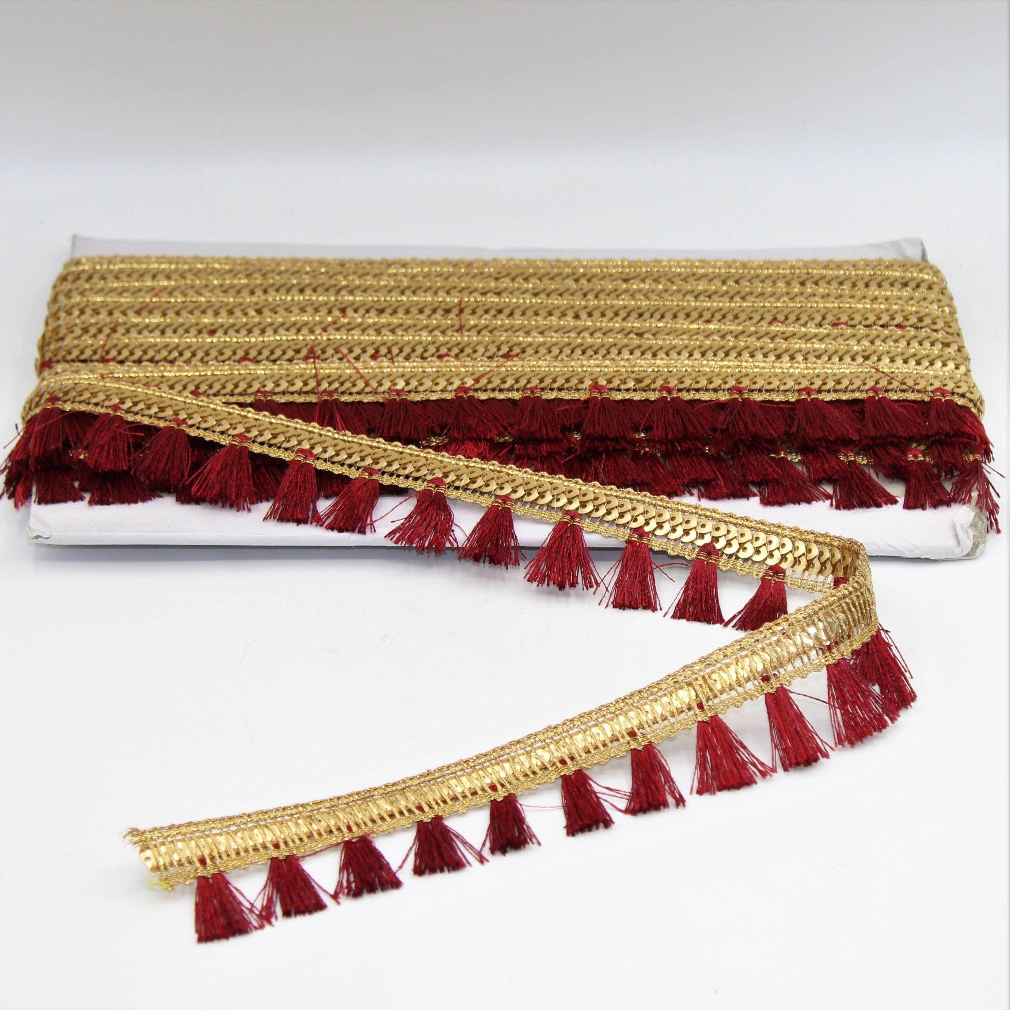 1Meter Golden ribbon with Sequins and Tassel in Different Colors 20mm - ACCESSOIRES LEDUC BV