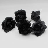5 Plastic BROCHES/CORSAGE/FLOWERS, Length 7CM With Safety Pin, High Quality, Color BLACK - ACCESSOIRES LEDUC BV