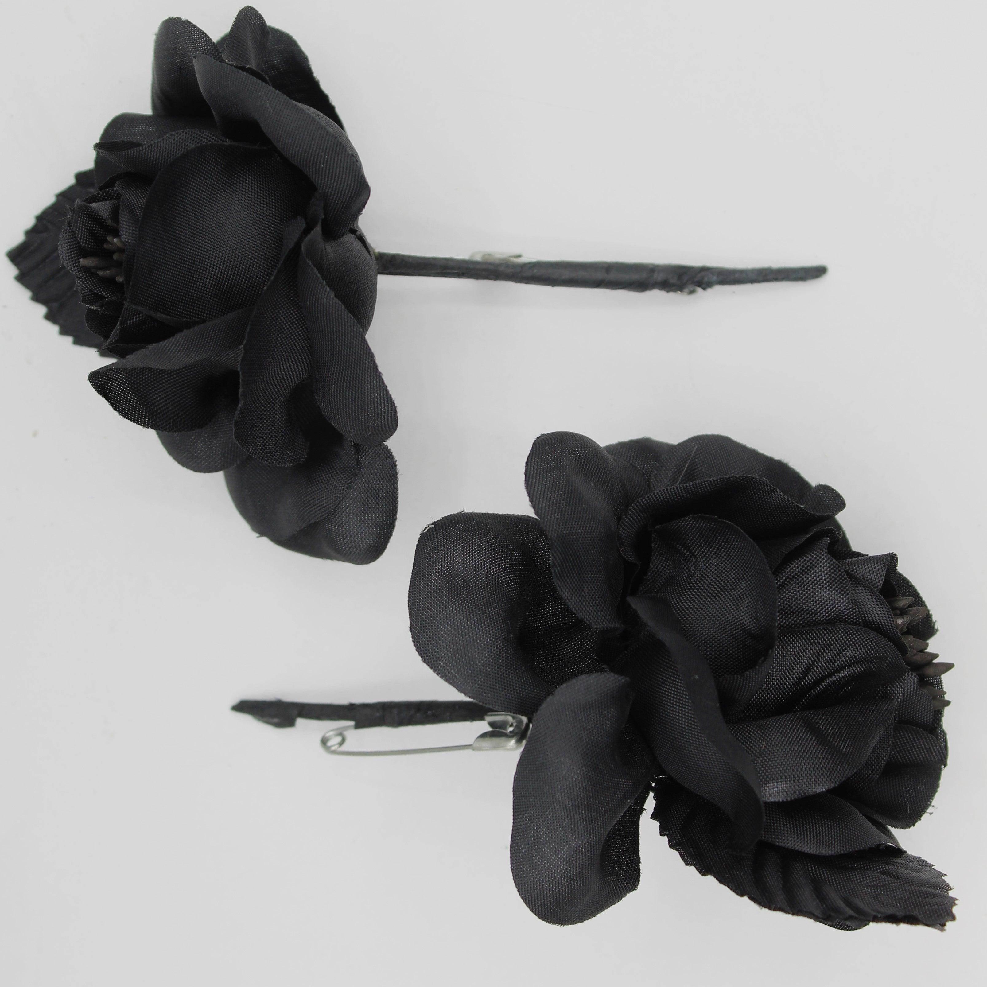 5 Plastic BROCHES/CORSAGE/FLOWERS, Length 7CM With Safety Pin, High Quality, Color BLACK - ACCESSOIRES LEDUC BV