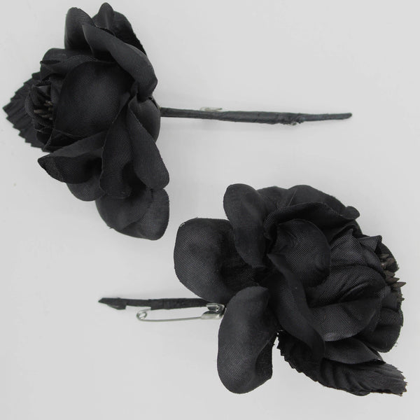 5 Plastic BROCHES/CORSAGE/FLOWERS, Length 7CM With Safety Pin, High Quality, Color BLACK - ACCESSOIRES LEDUC BV