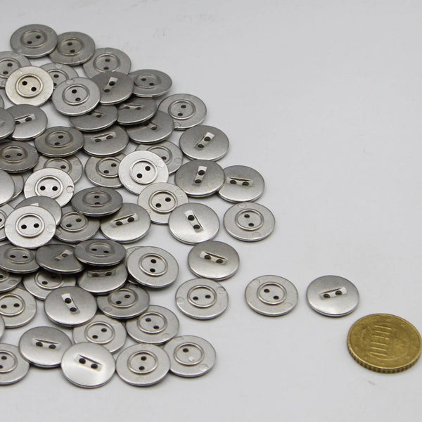 Silver Metal Buttons with two Holes, Flat Buttons in ZAMAK, 18MM#KZ2004 - ACCESSOIRES LEDUC BV