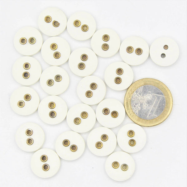 Compound White Button with 2 Gold Metal Holes #KC24001 - ACCESSOIRES LEDUC BV