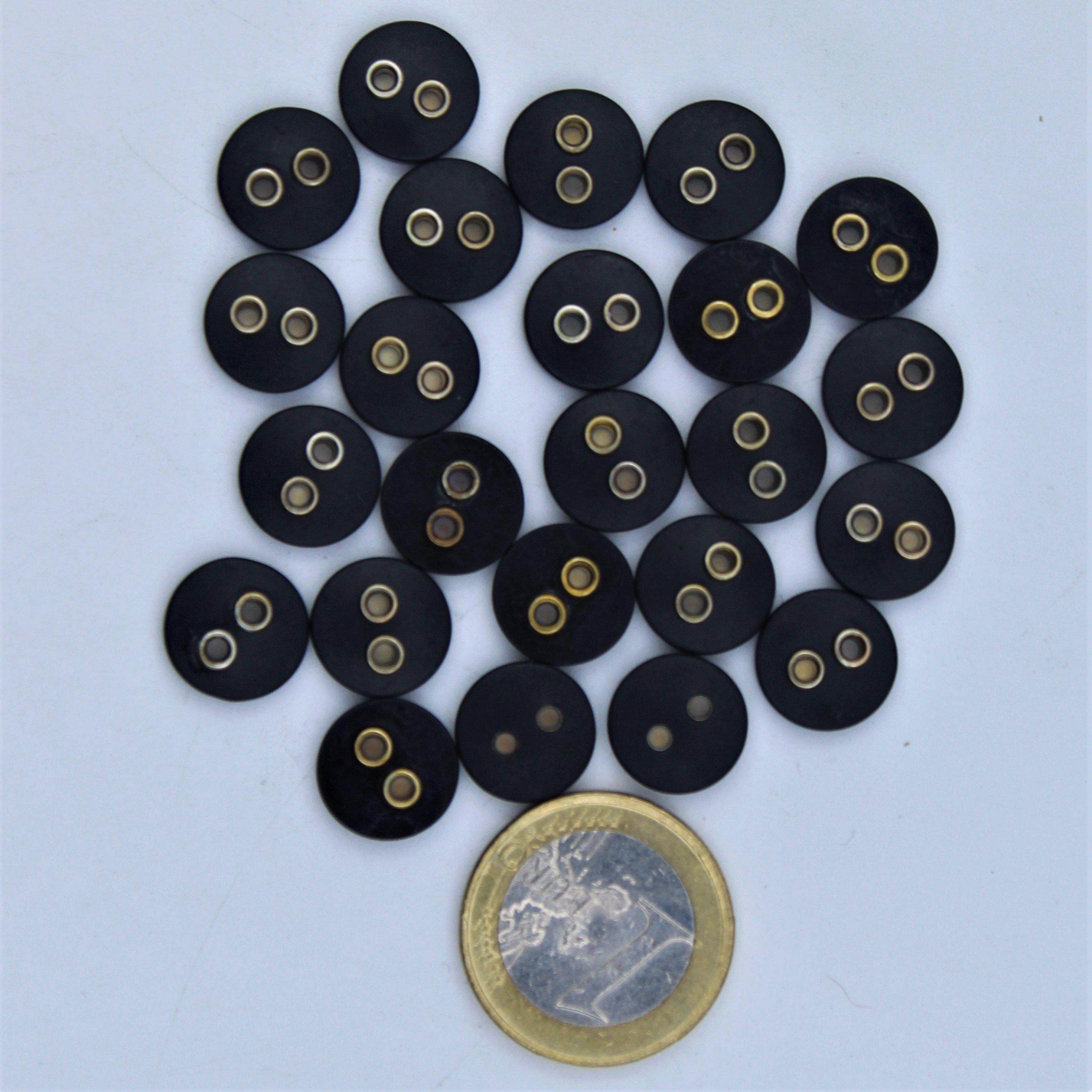 Compound Black Button with 2 Gold Metal Holes #KC24002 - ACCESSOIRES LEDUC BV