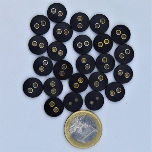 Compound Black Button with 2 Gold Metal Holes #KC24002 - ACCESSOIRES LEDUC BV