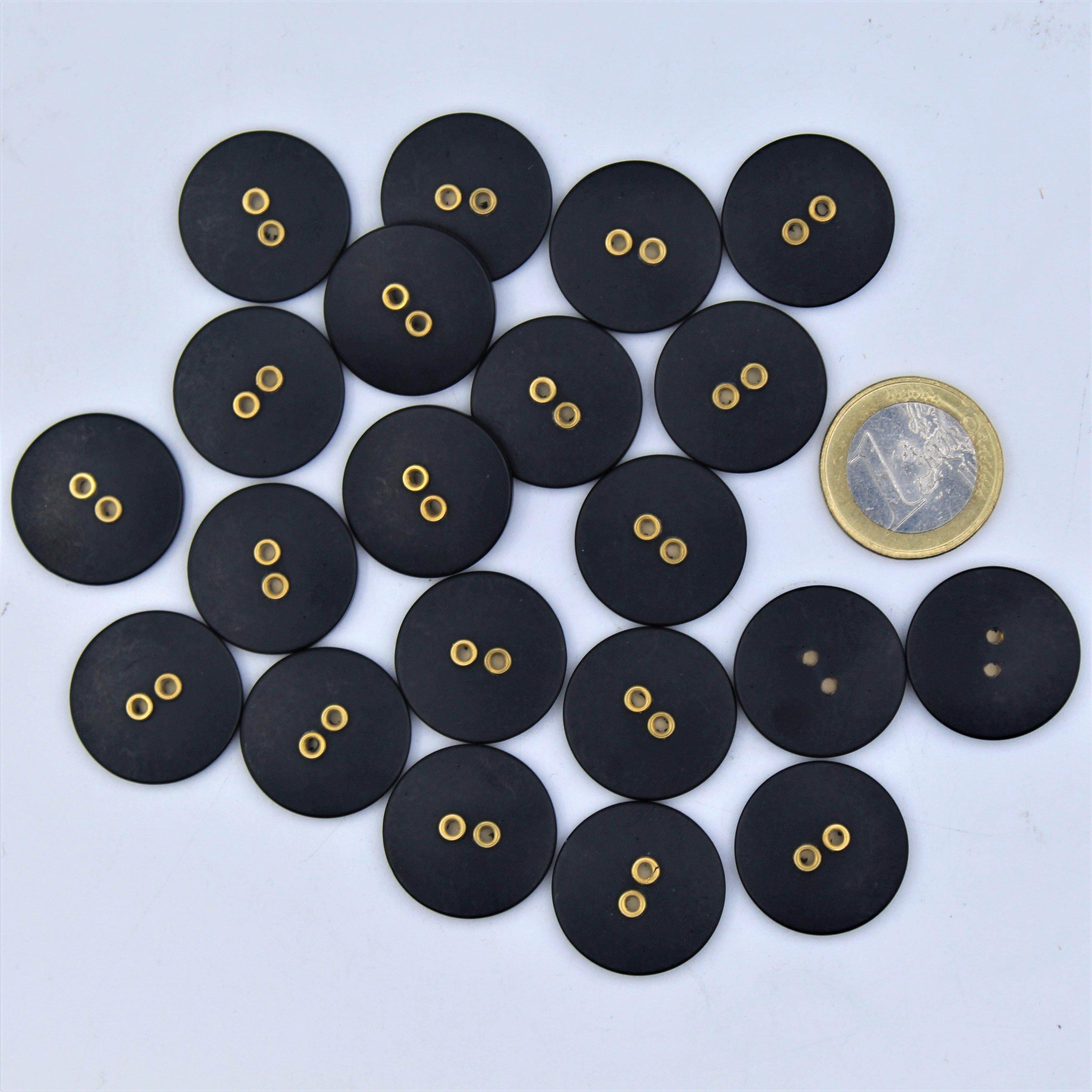Compound Black Button with 2 Gold Metal Holes #KC24002 - ACCESSOIRES LEDUC BV