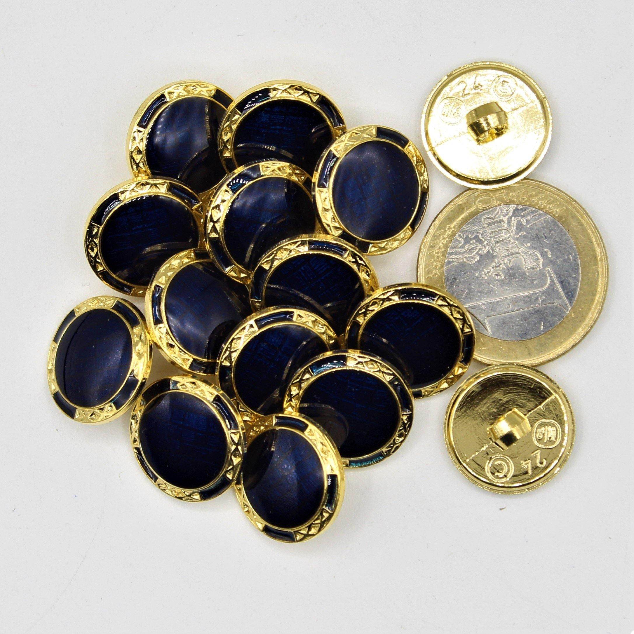 Blue&Gold Circle Nylon Shank Button on Blue background #KCQ4001 - ACCESSOIRES LEDUC BV