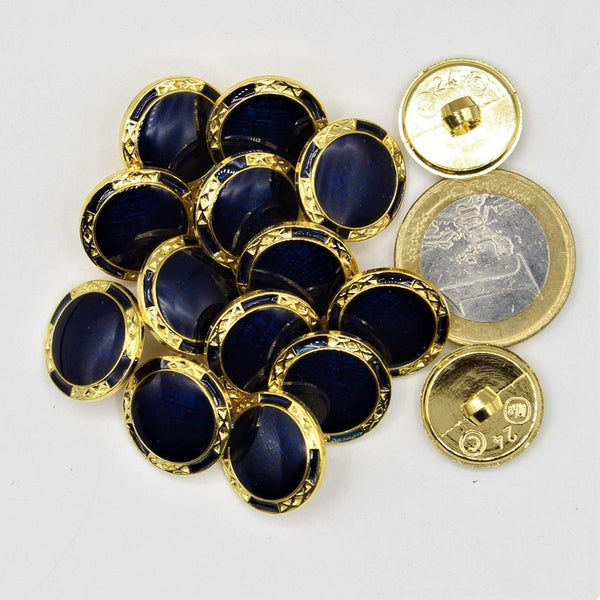 Blue&Gold Circle Nylon Shank Button on Blue background #KCQ4001 - ACCESSOIRES LEDUC BV