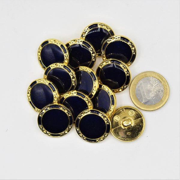 Blue&Gold Circle Nylon Shank Button on Blue background #KCQ4001 - ACCESSOIRES LEDUC BV