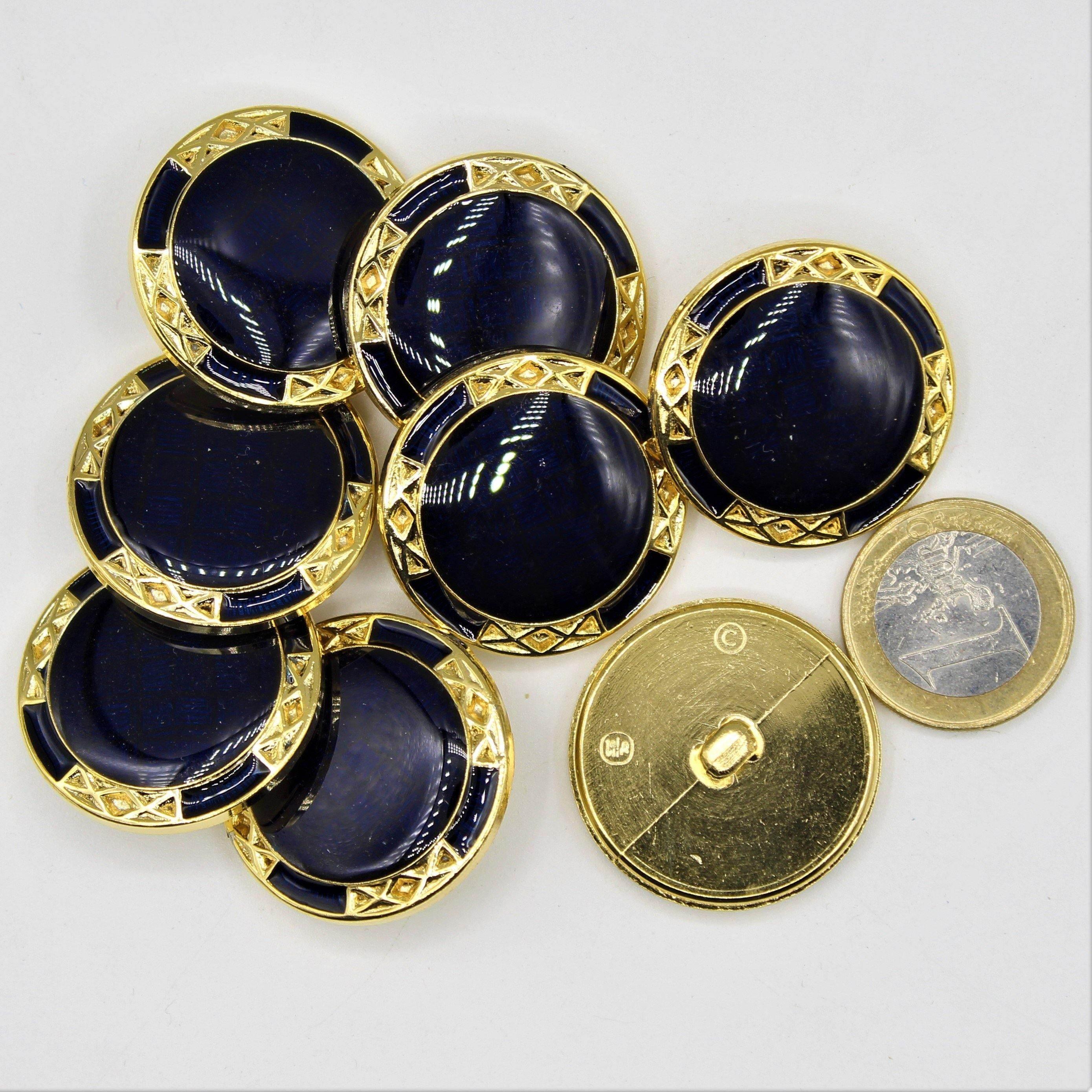 Blue&Gold Circle Nylon Shank Button on Blue background #KCQ4001 - ACCESSOIRES LEDUC BV