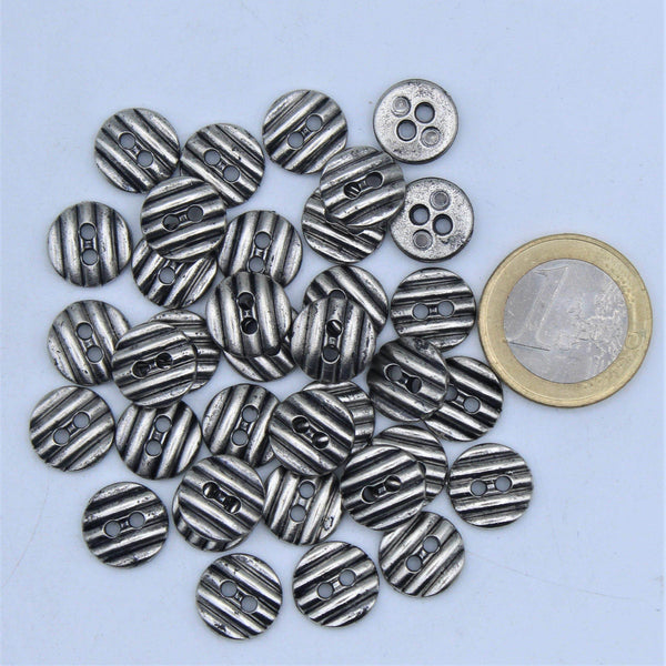 Old Silver Button 2 holes with Groove Chips #KM24000 - ACCESSOIRES LEDUC BV