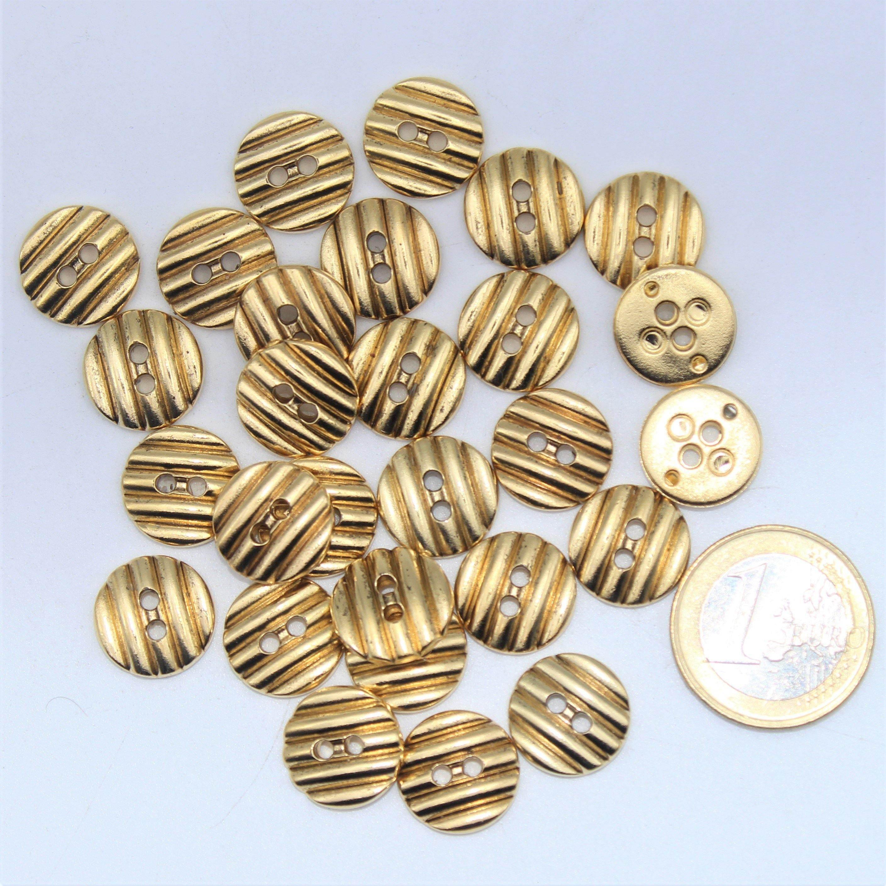 Gold Metal Button 2 holes with Groove Chips #KM24001 - ACCESSOIRES LEDUC BV