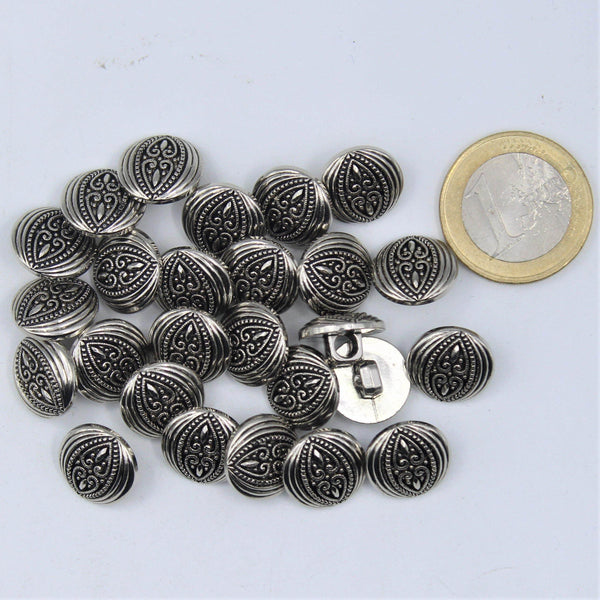 Old Silver Metal Shank Button with Spade Pattern #KMQ4000 - ACCESSOIRES LEDUC BV