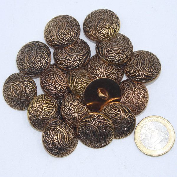 Old Gold Nylon Metalized Shank Button With Flower Branch #KMQ4003 - ACCESSOIRES LEDUC BV