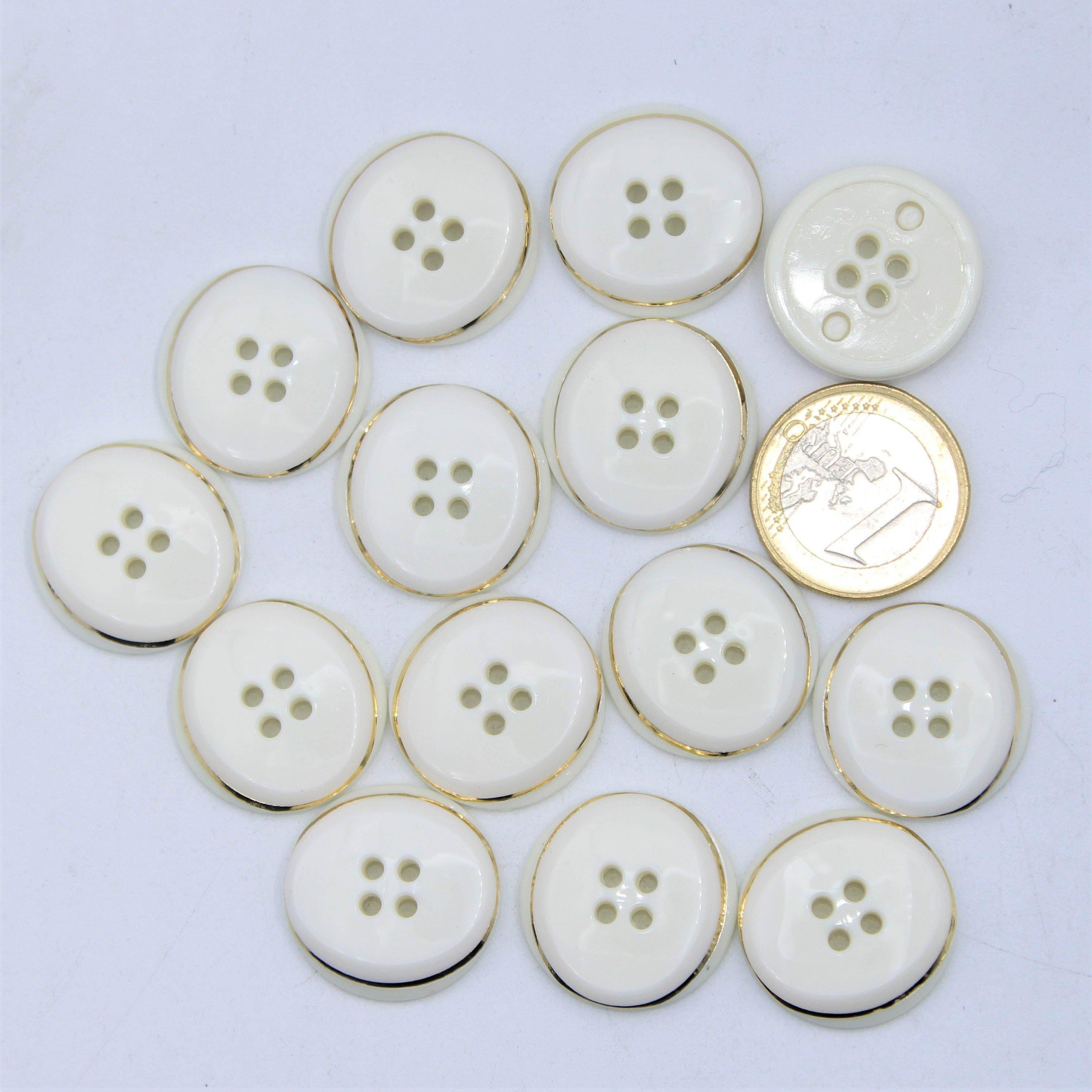 White Blazer Nylon Button With Gold outline 4 holes #KN44000 - ACCESSOIRES LEDUC BV